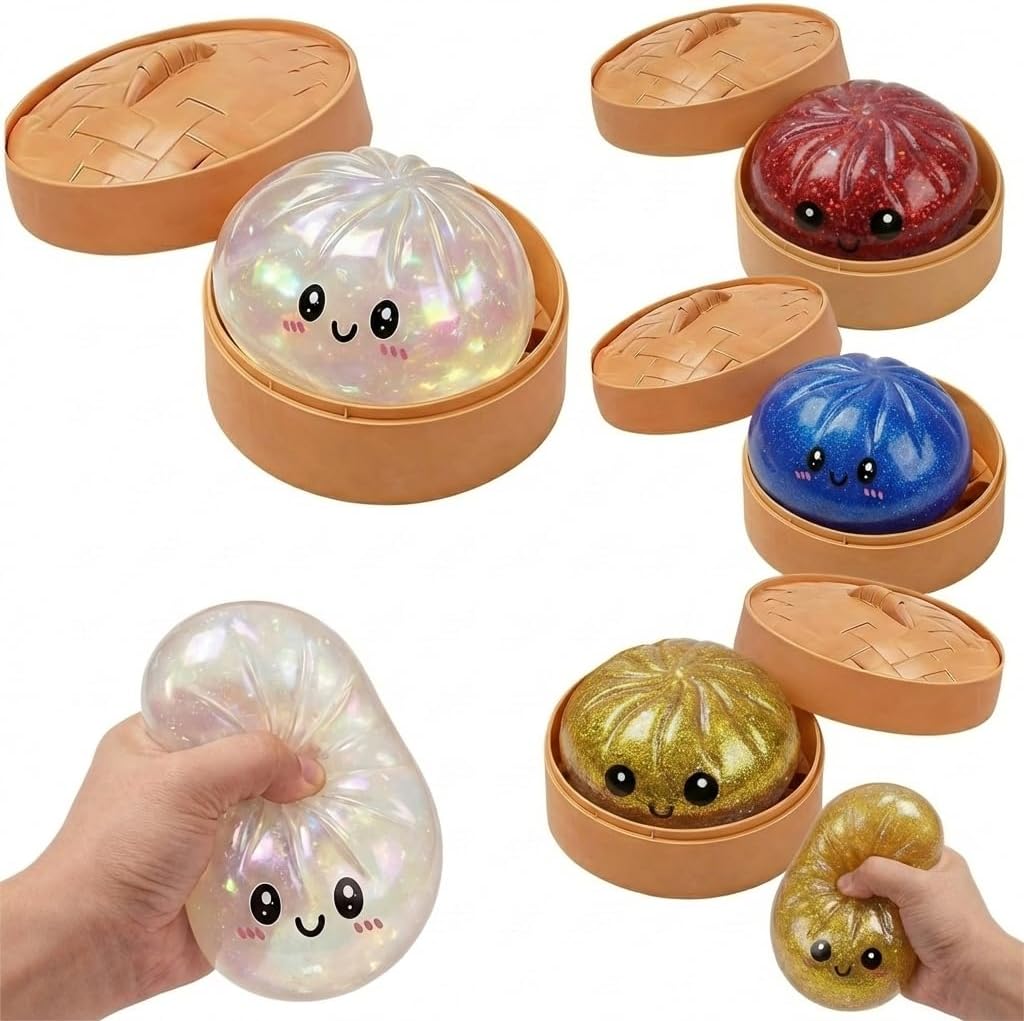 Squishy Dumpling Stress Relief Toy, Glitter Sensory Squeeze Toy, Soft Slow Rising Anxiety Relief Fidget Toy, Cute Stress Ball for Relaxation & Desk Fun