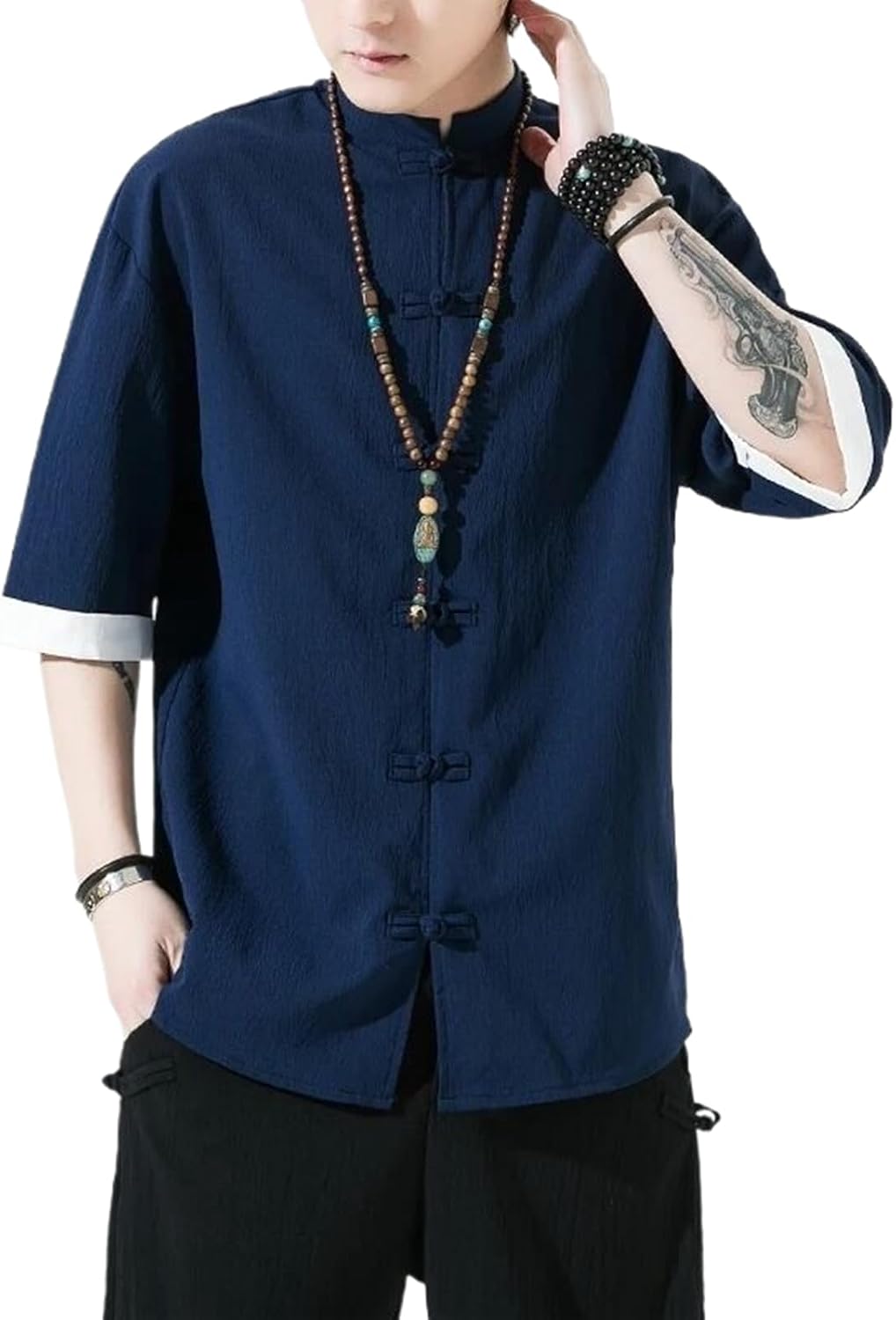 Tang Suit Summer Tops Men's Short Sleeve Shirt Loose Stand Collar Casual Vintage Chinese Traditional Clothing
