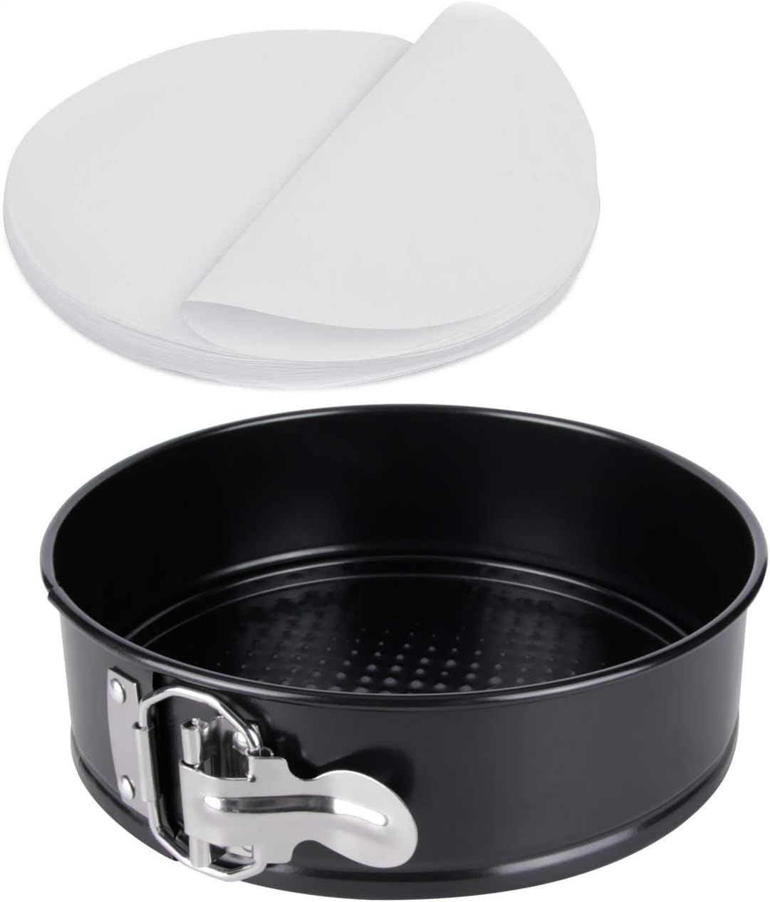 7 Inch Springform pan, Happybase Non-stick Cheesecake Pan with Removable Bottom/Leakproof Cake Pan Bakeware with 50 Pcs Parchment Paper Liners