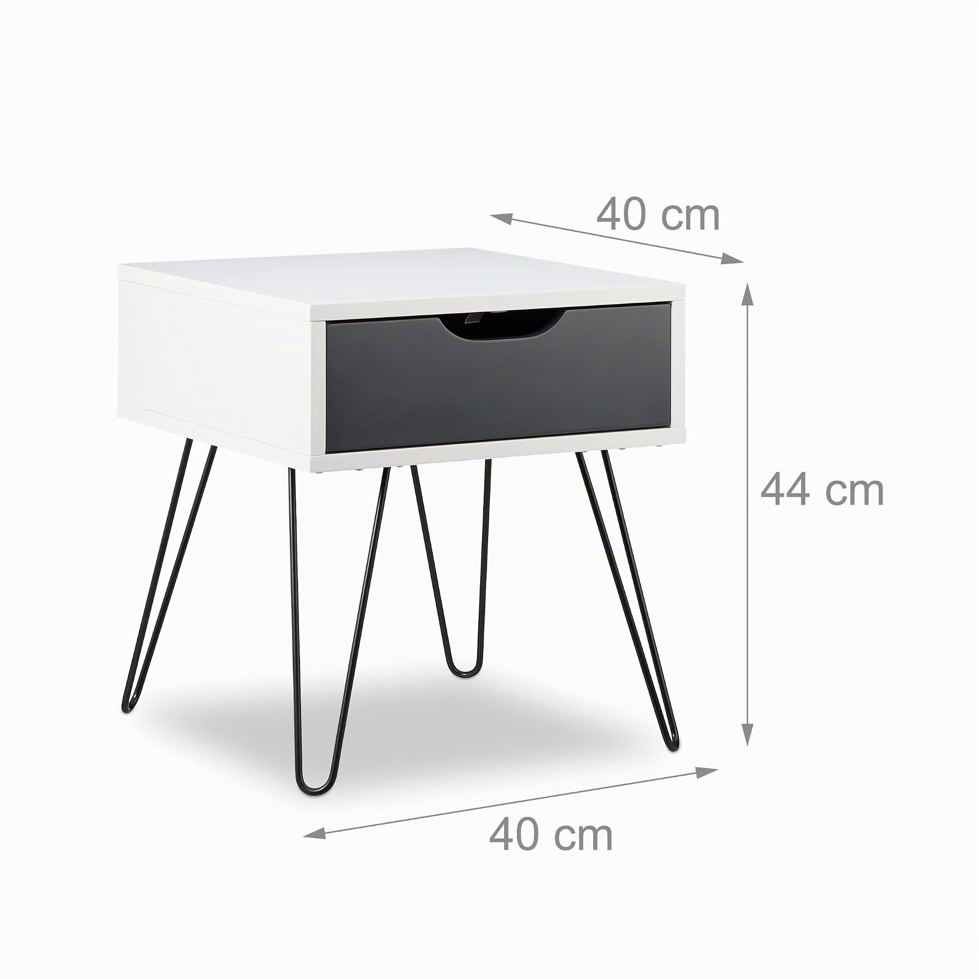 Relaxdays Nachttisch mit Schublade, modernes Design, eckiges Nachtschränkchen, HxBxT: 44 x 40 x 40 Zentimeter, grau, schwarz-weiß, Standard