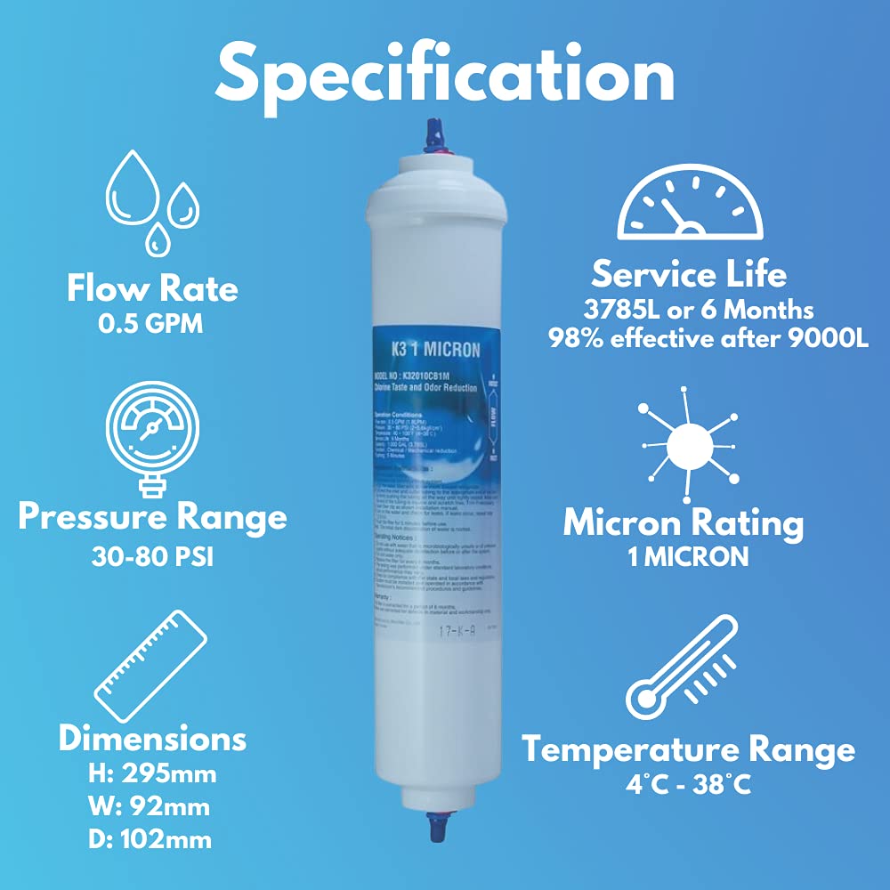 3 filtros universales para frigorífico Microfilter K3 de 1 micra con bloque de carbono, compatible con Samsung, LG, Daewoo, Rangemaster, Beko
