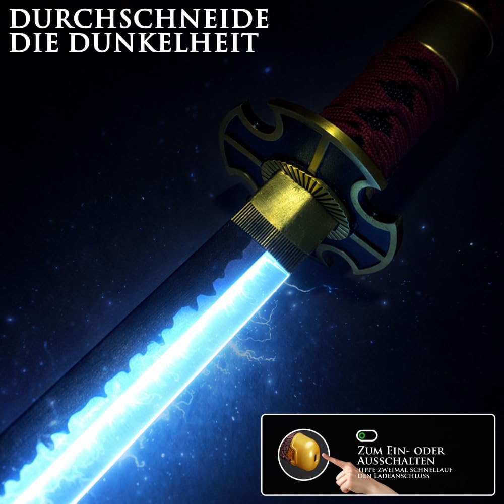 One Piece - Schwert, Lichtschwert, Laserschwert, Lightsaber, Katana LED, Samurai Sword mit LED Klinge mit Scheide, Animefans, Anime Cosplays, für Erwachsene und Kinder