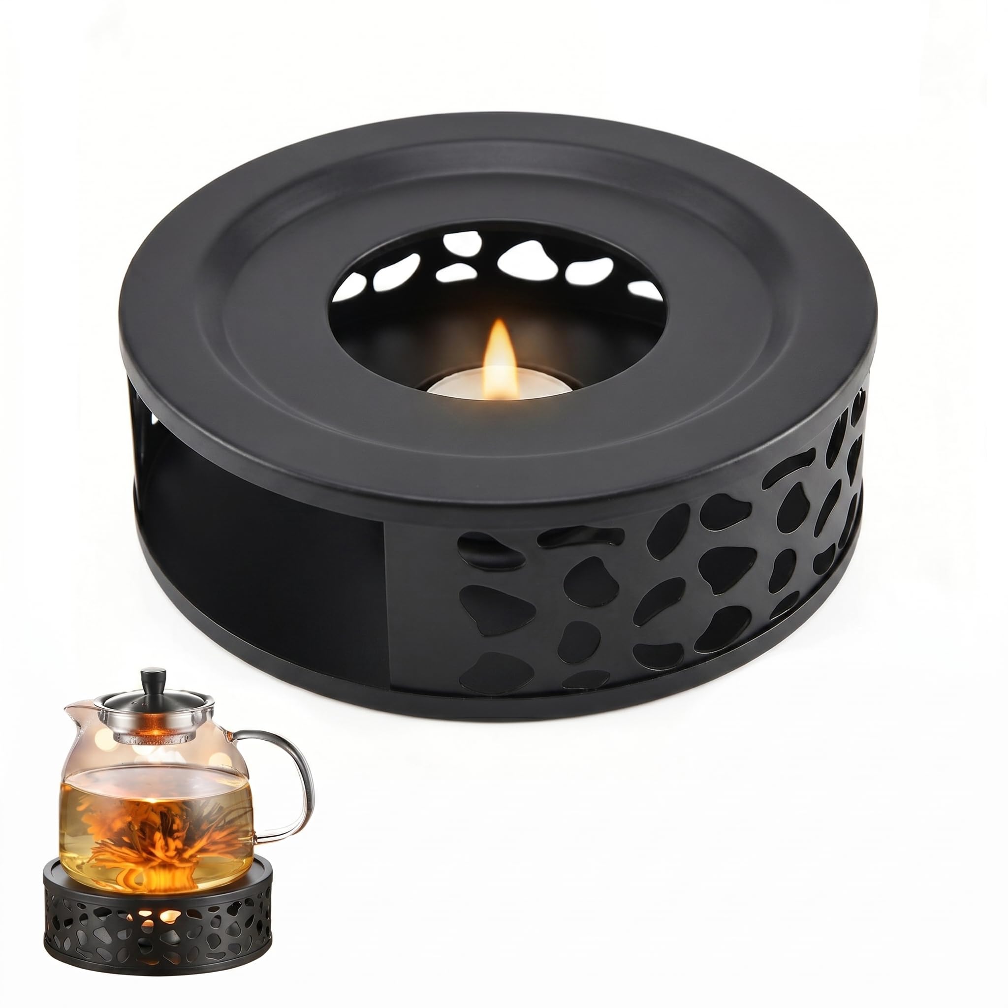 Teapot Warmer, Tea Warmer, Tea Light Food Coffee Warmer Candle Heater for Heating Tea Coffee Milk Universal Teapot Heater(Black)