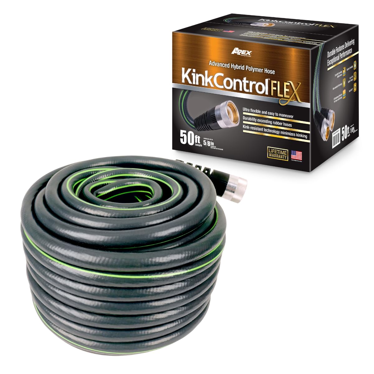 Kink Control Flex Advanced Hybrid Hose - 50 Ft Outdoor Hose, 40% Lighter, Ultra Flexible, Easy to Maneuver, Neverkink Technology, Durable Construction