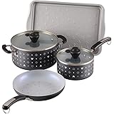 Farberware Disney Monochrome Ceramic Nonstick Cookware Pots and Pans with Baking/Bakeware Cookie Pan and Kitchen Cooking Tool Set, Dishwasher Safe, 8 Piece Cookware Set - Black