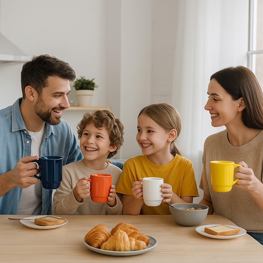 Stackable Porcelain Coffee Mug Set of 4 – 16oz Large Handle, Space-Saving Ceramic Mugs for Kitchen & Coffee Bar, Microwave & Dishwasher Safe • Modern Home Gift