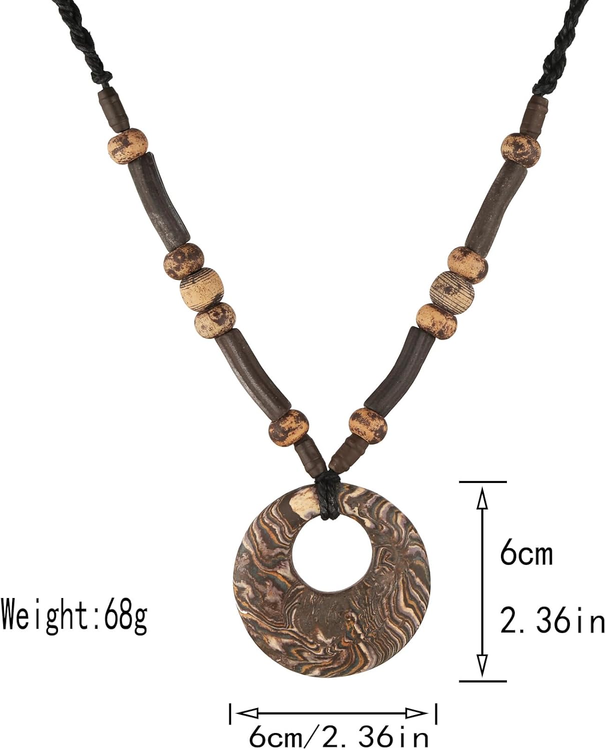 STWTR Bohemian Beaded Necklace Pendant for Women Men Retro Colorful Ceramic Round Pendant Handmade Ethnic Tribe Boho Jewelry Gift - Image 2