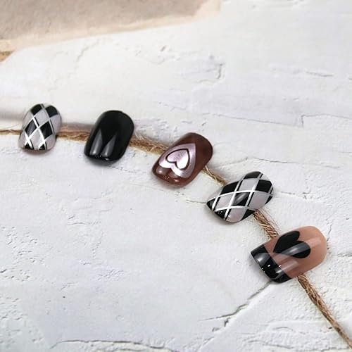 Miniatura 2 de Suqare - Uñas postizas a presión para el día de San Valentín uñas postizas con diseño de corazón con pegamento de cobertura completa para mujeres y