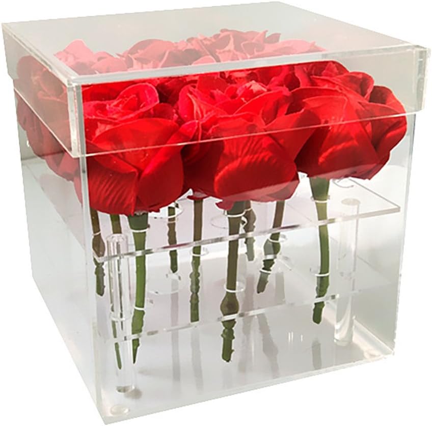Acrylic Flower Box Pot Wedding Flower Holder Multifunction Rose Water Holder Eyeliner Organizer 25 Hole 2 Tiers Storage Box (9 Holes: 16 * 16 * 15.5cm)
