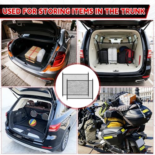 2PCS Gepäcknetz Auto Kofferraumnetz 100x80cm+100x60cm mit Haken, Erweiterbar auf 210 x 140/105 cm Hochelastisch Kofferraum Netz Ladungssicherung für die Meisten Autos