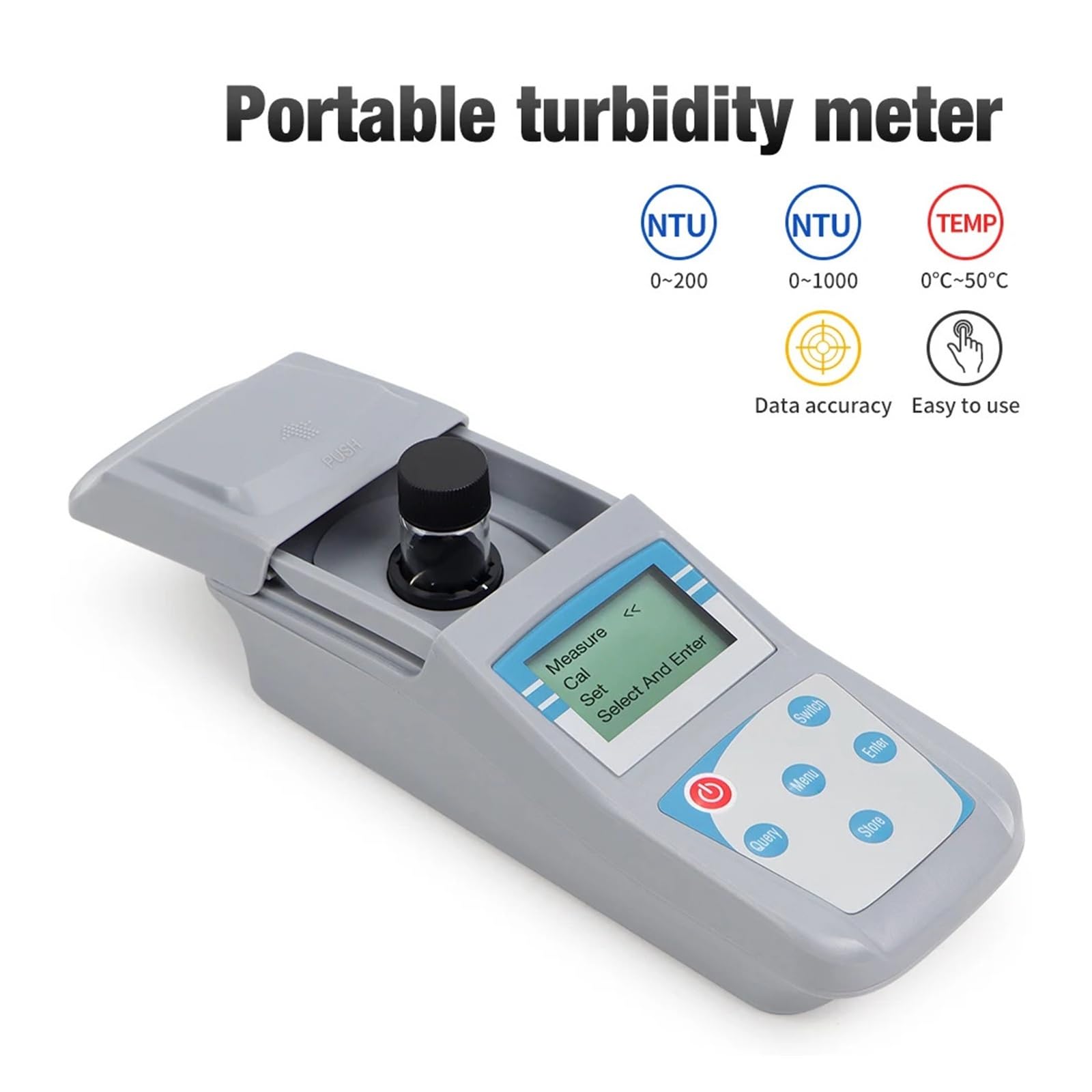 Comprobador digital de turbidez 0-1000 NTU, turbímetro retroiluminado LCD portátil para tratamiento de aguas residuales y piscinas, medición precisa de la calidad del agua