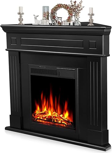 Vista 16 de R.W.FLAME Chimenea eléctrica de 43 pulgadas, chimenea envolvente de madera, soporte de TV con chimenea eléctrica independiente, control remoto, Gris