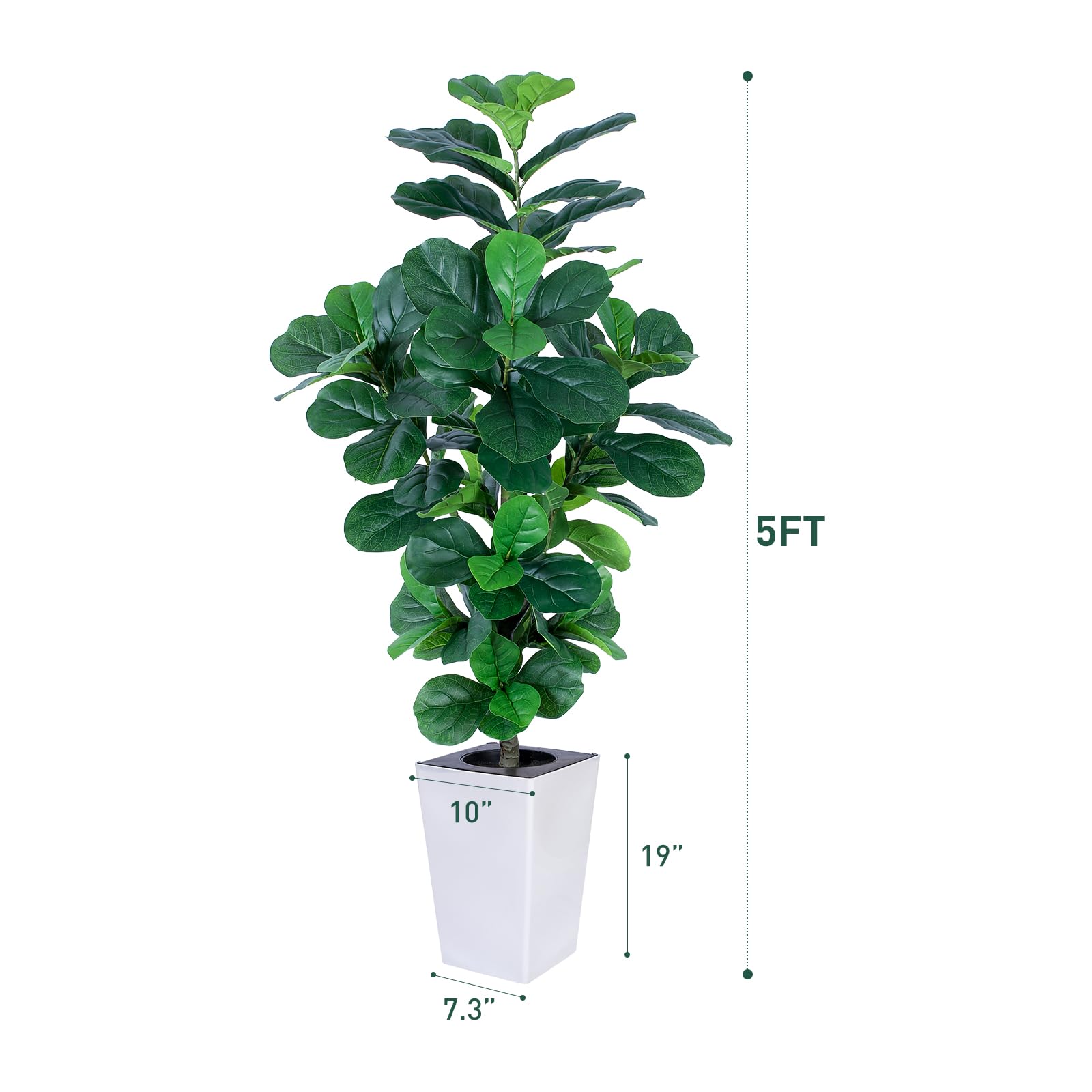 Fiddle Leaf Fig Tree, 5ft Tall Fake Silk Tree in White Planter, Faux Floor Plants with 108 Fiddle Leaves, Artificial Plants for Home Office Decor Indoor