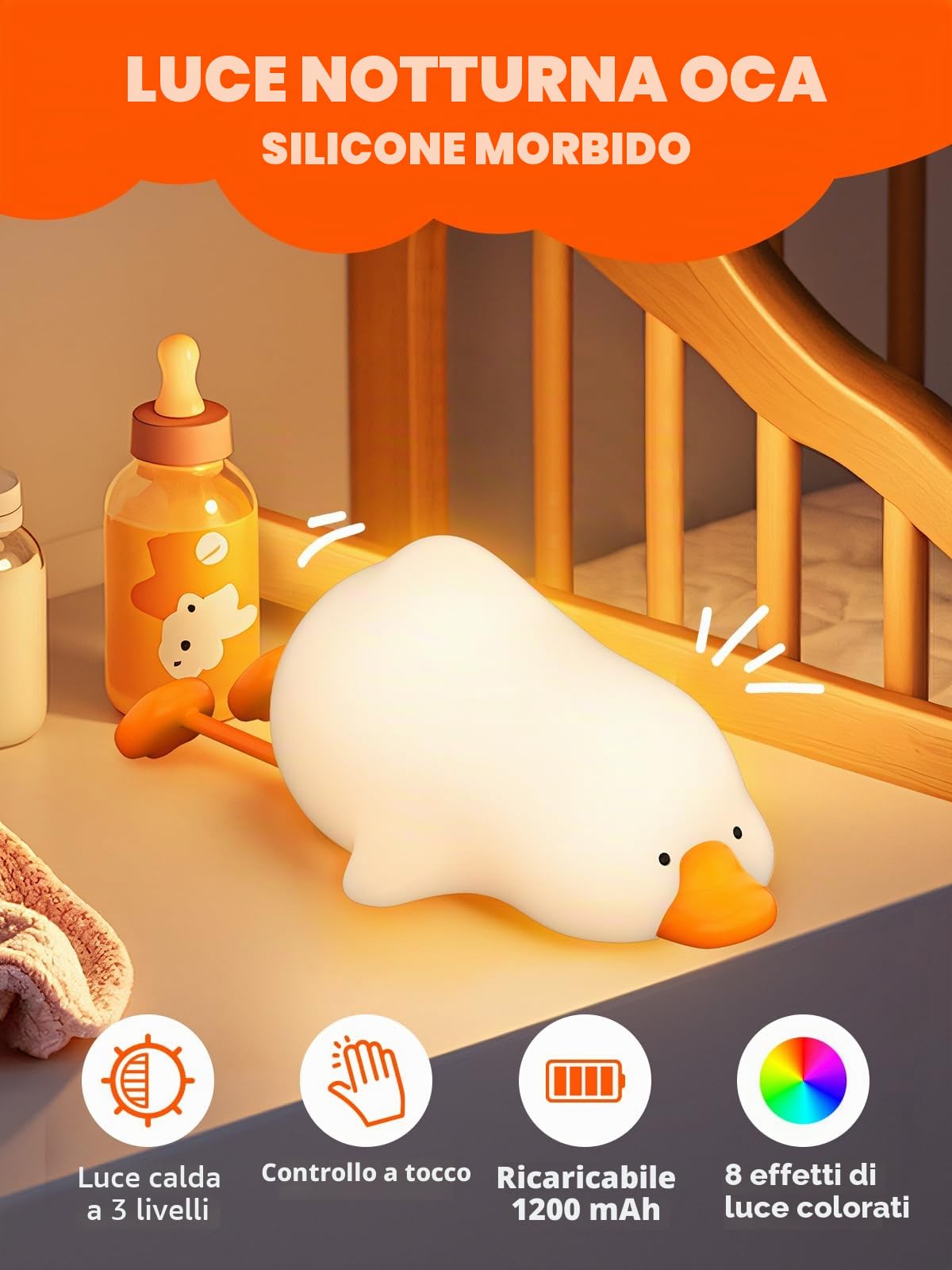 Smiling Shark Carino Lampada Notturne, Oca Ricaricabile LED Notturna Silicone Luce Sensore Tattile 3 Luminosità & RGB Cute Night Light Timer 15 Minuti Luci Notturne per Bambini Decorazione Regali