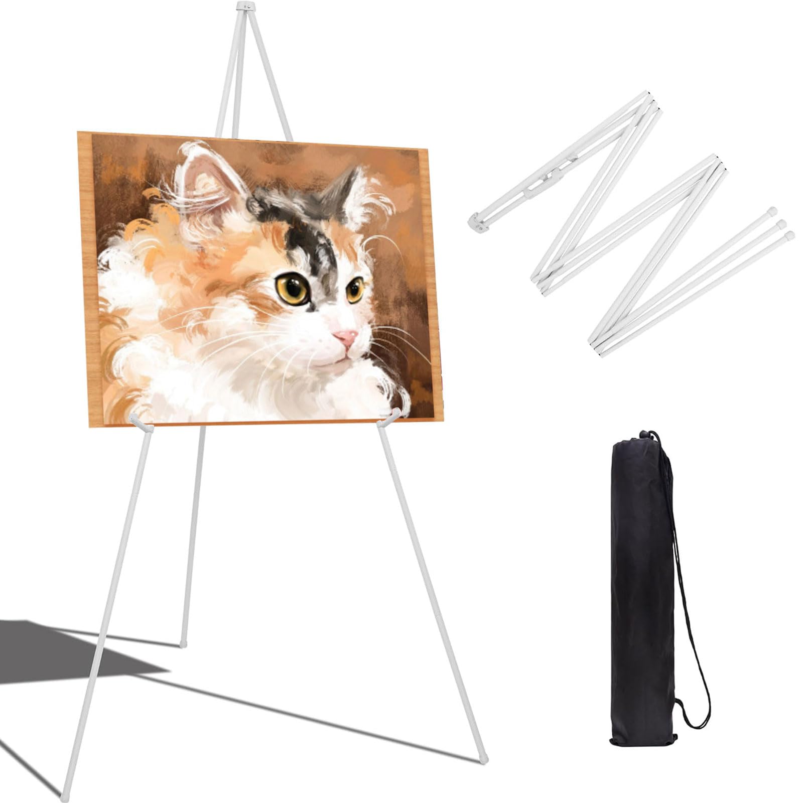 Houbobo White Easel Stand for Wedding Sign,168cm Lightweight Adjustable Art Easel with Portable Bags, Reinforced Metal Easels for for Display, Wedding Sign, Painting Canvas, Poster