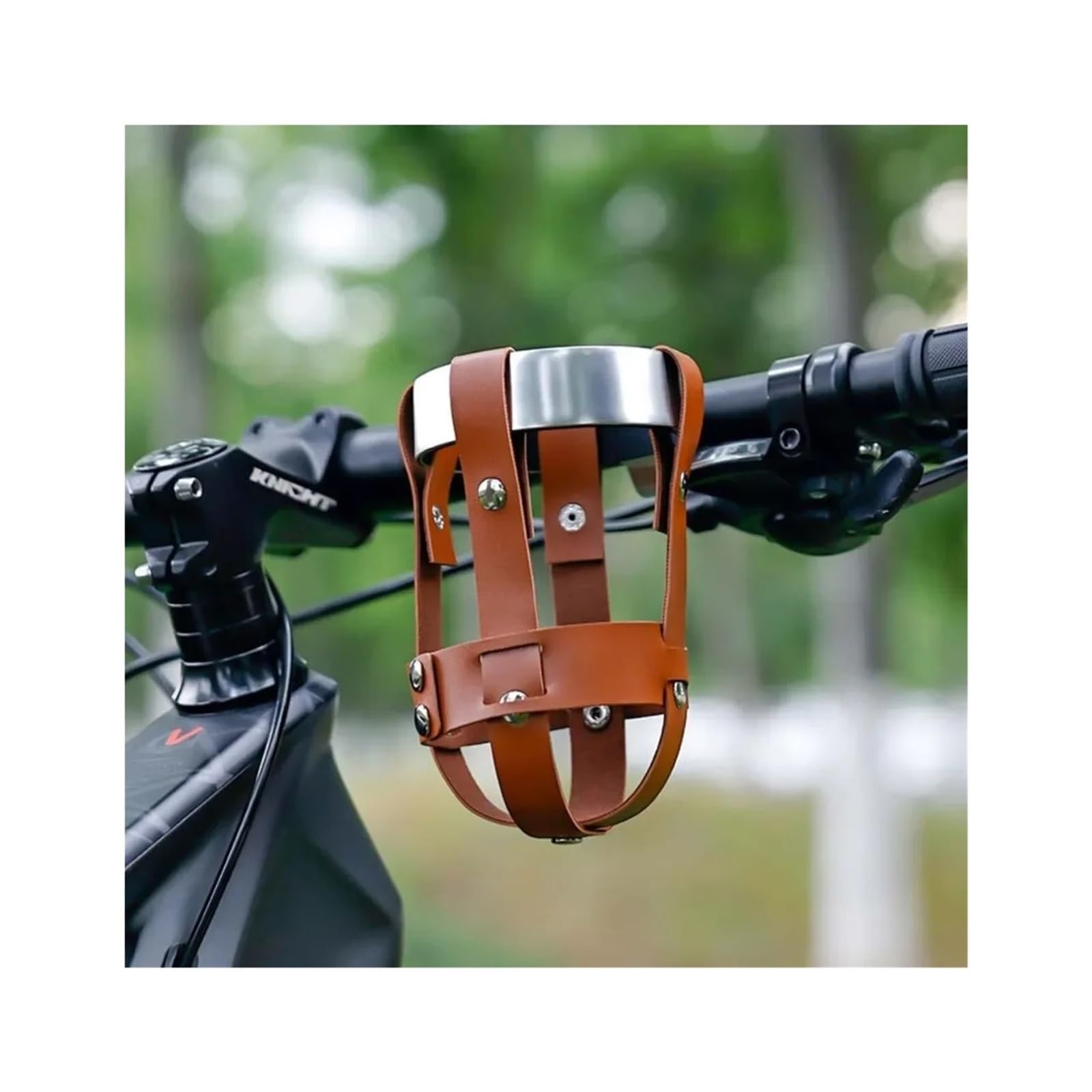 Fahrrad-Halterung aus Aluminiumlegierung und PU-Leder, verstellbarer Griff, Schnalle, Becherhalter, Retro-Stil, Flaschenhalterung für Mountainbike, Rennrad (Stil B, 4 Stück)