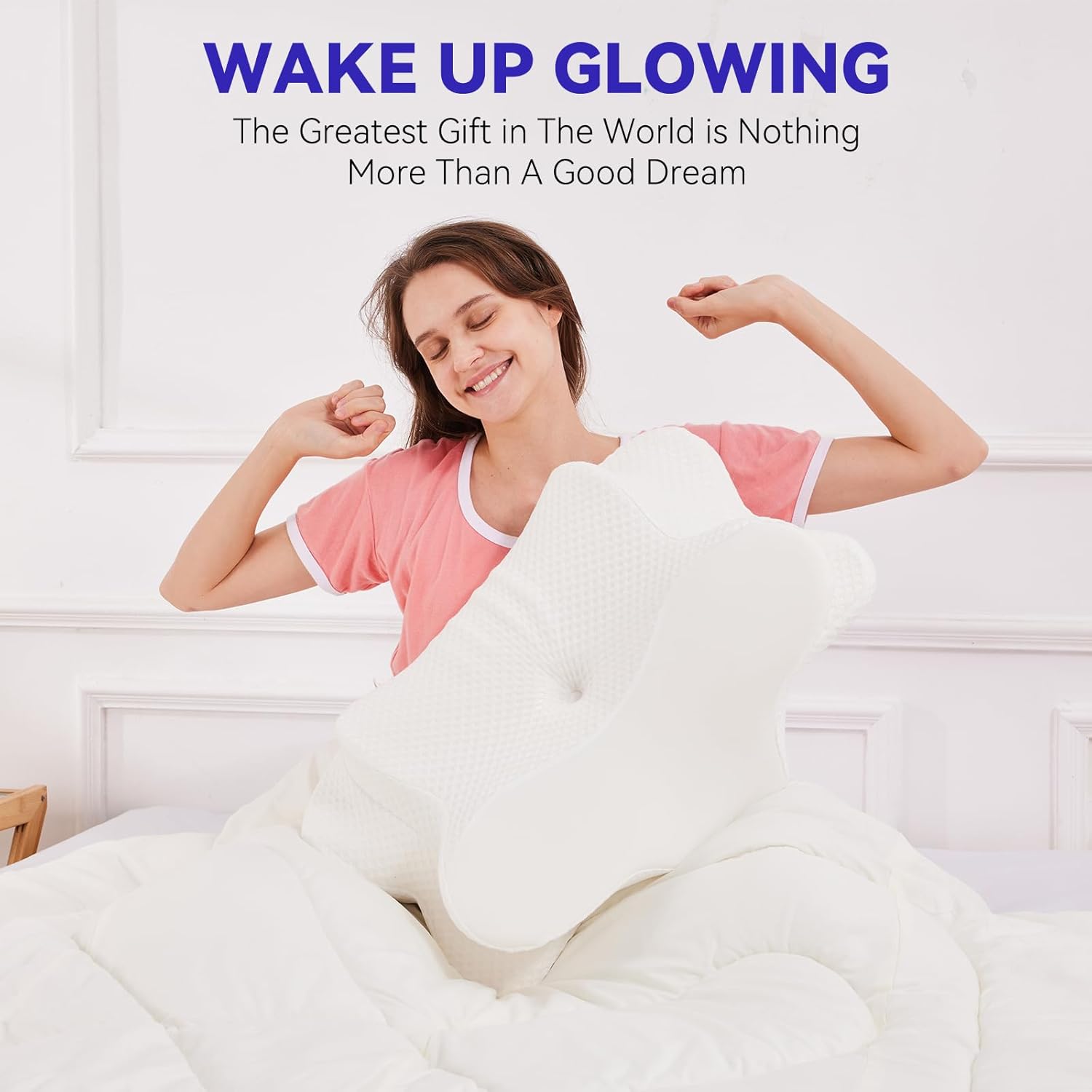 Deason Cervical Neck Pillow for Sleeping, Ergonomic Memory Foam Pillow for Neck Pain Relief, Adjustable Height Bed Pillow for Side & Back Sleepers, Ice Silk Breathable Cover, White - Image 7