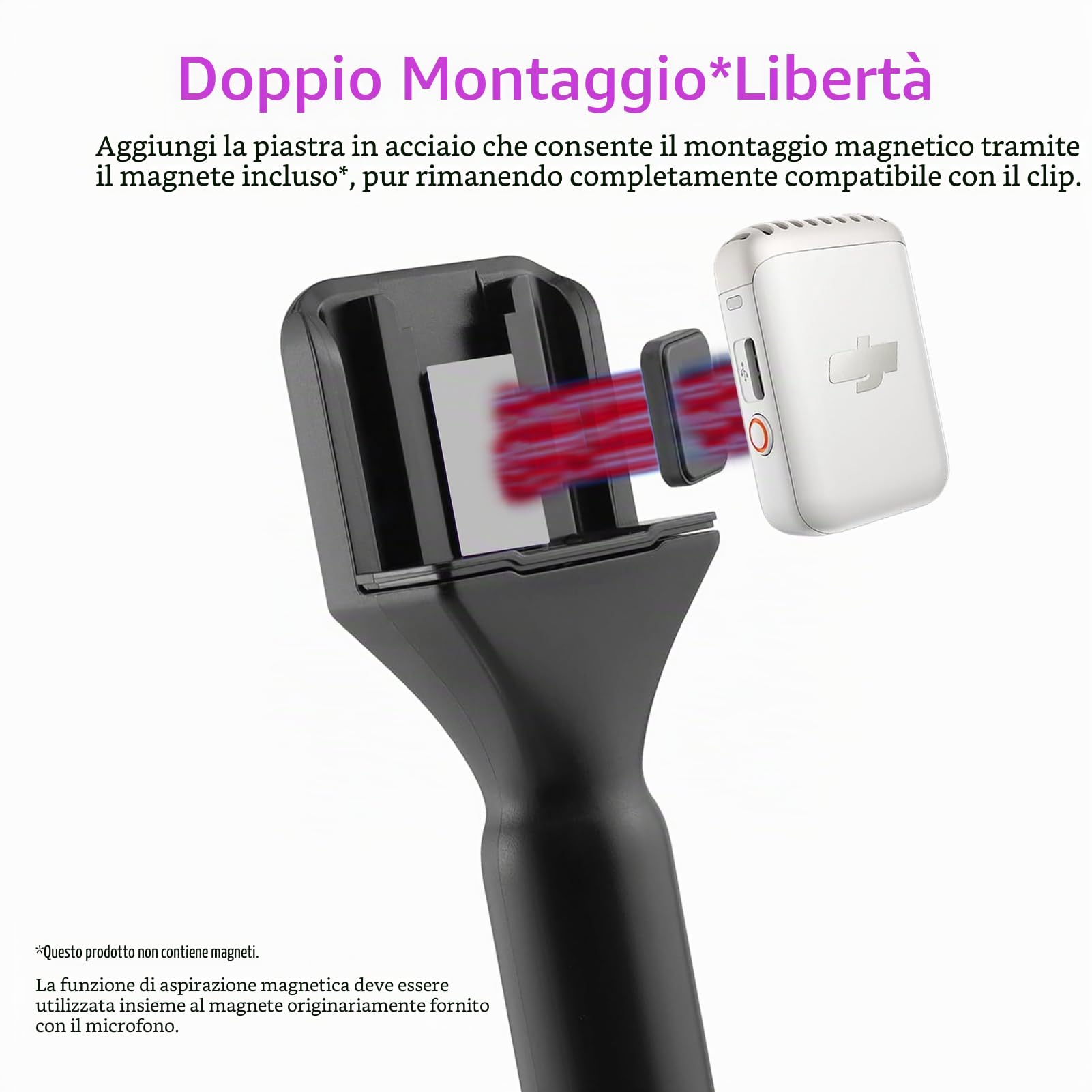 Magnético Supporto per DJI Mic 3/Mini/1/2/Rode Wireless GO II/Insta360 X5 Air Manico Rig Mic Flag Intervista Lavalier Microfono Wireless Adattatore Supporto Portatile per Hollyland Lark M1/per Synco