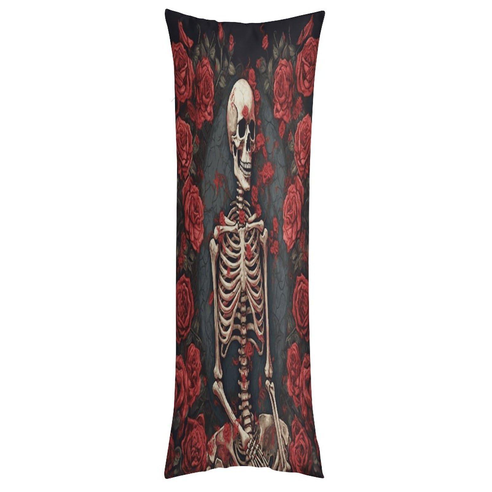 LDGSUPH Skeleton with Roses Pillow Cases Soft Pillowcase with Invisible Zipper Wrinkle Resistant Pillow Covers Breathable Removable Pillow Protector for Bed Sofa Car 20"x54"