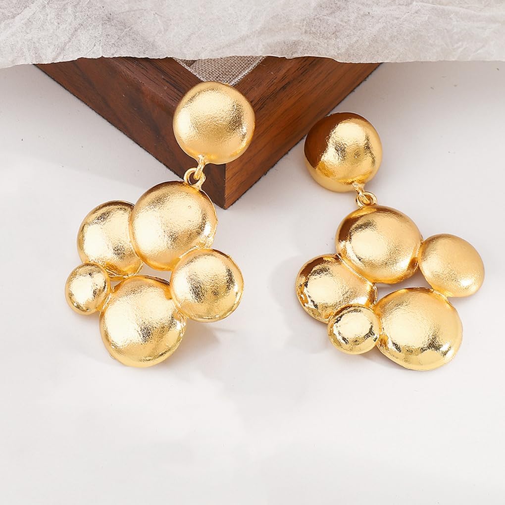Gold Ball Earrings for Women,Chunky Cluster Ball Dangle Earrings,Big Beaded Drop Earrings Y2k Earrings - Image 6