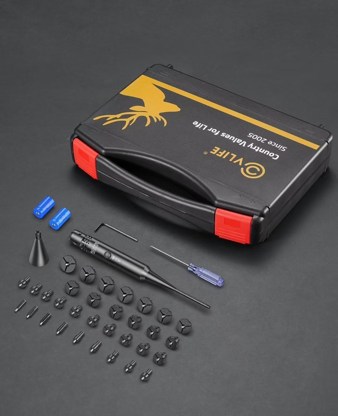 CVLIFE Professional Laser Bore Sight Kit with 32 Adapters fit 0.17 to 12GA Calibers, Red or Green Bright Bore Sighter Laser with Button Switch, Powerful Support for Hunting