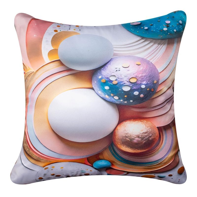 Image of Decorative Satin Sofa Cushion Covers Set of 5, 16 x 16 Inches, Multicolor Floral Printed Pillow Covers for Living Room, Bedroom, Couch & Sofa, Soft Glossy Fabric, Zipper Closure