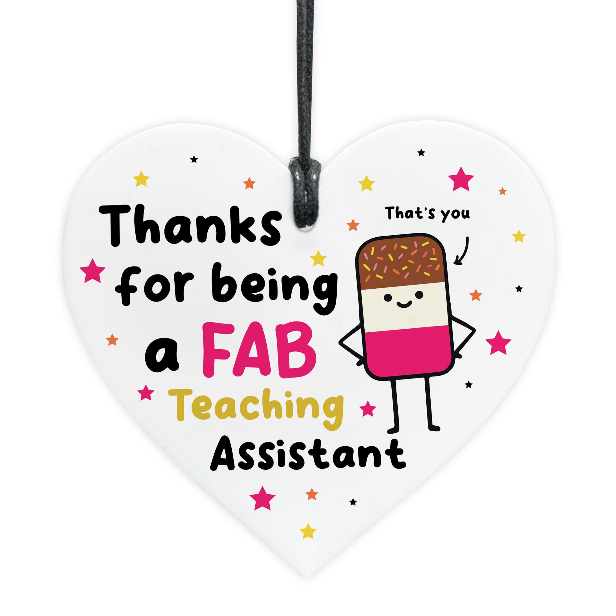 Red Ocean Teaching Assistant Gift Hanging Heart Thank You Gift FAB TA Teacher Appreciation To Say Thank You Teaching Asssistant Gifts For Men Women Novelty Leaving Teacher Keepsake