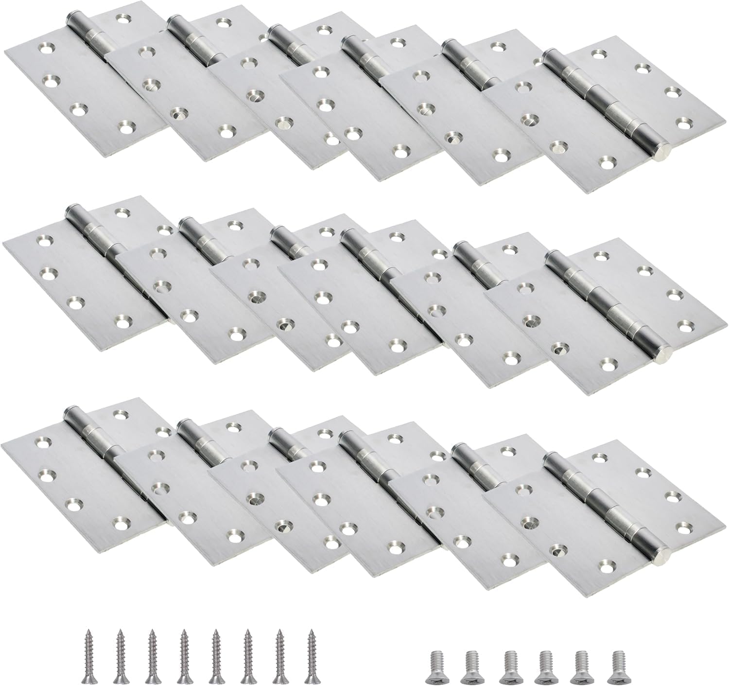 18 Set 4.5 '' x 4.5 '' Heavy Duty Commercial Door Hinge Kit, Loose with Silent Steel Plain Ball Bearing, 3 mm Thickness Stainless Steel Square Corner with 144 Screws, Silver Brushed Nickel