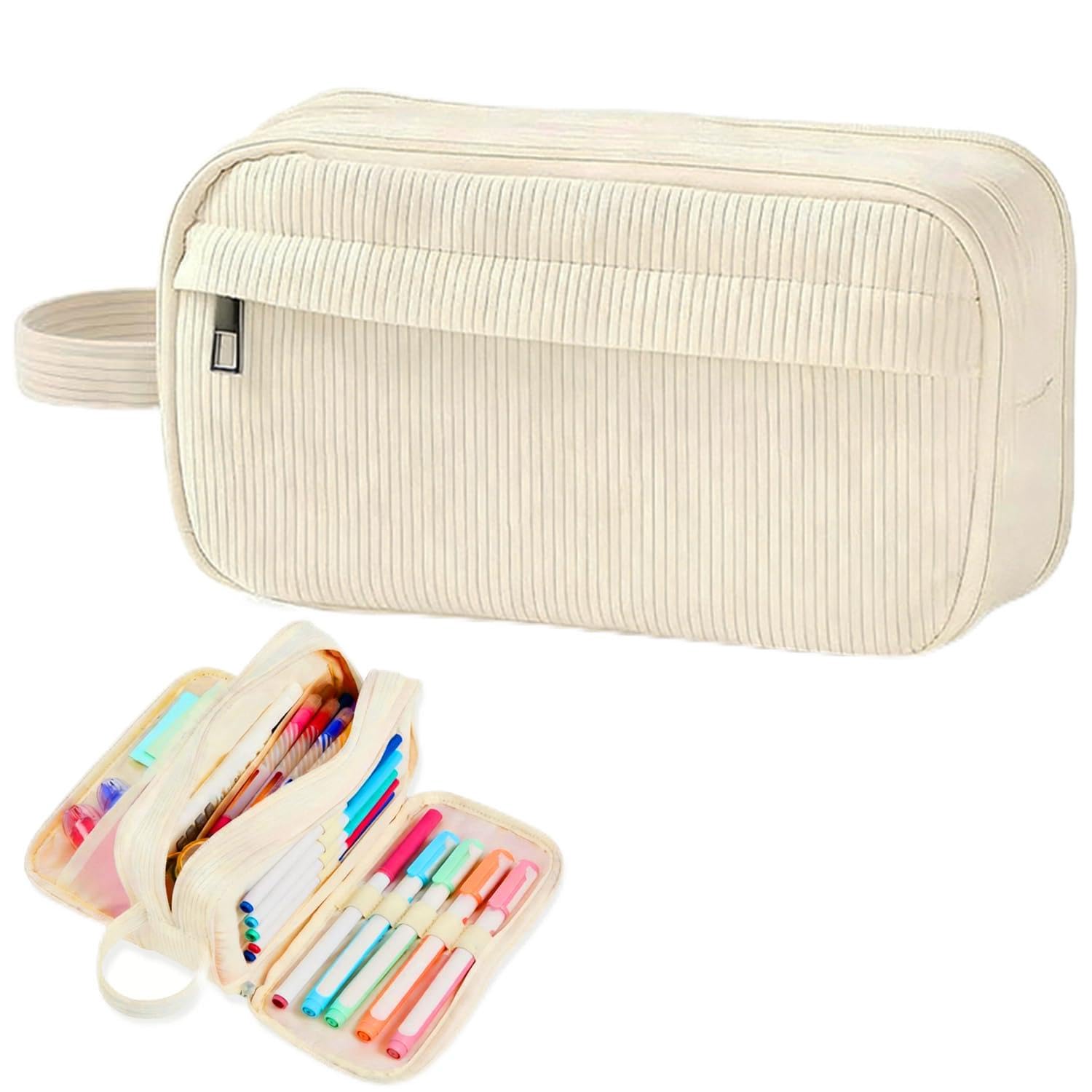VICDUEKG Federmäppchen Cord-Stoff Mäppchen mit 4 Fächer Federtasche Große Schulmäppchen Erwachsene Mädchen Junge Schreibwarenbeutel Pencil Case für Schule Büro