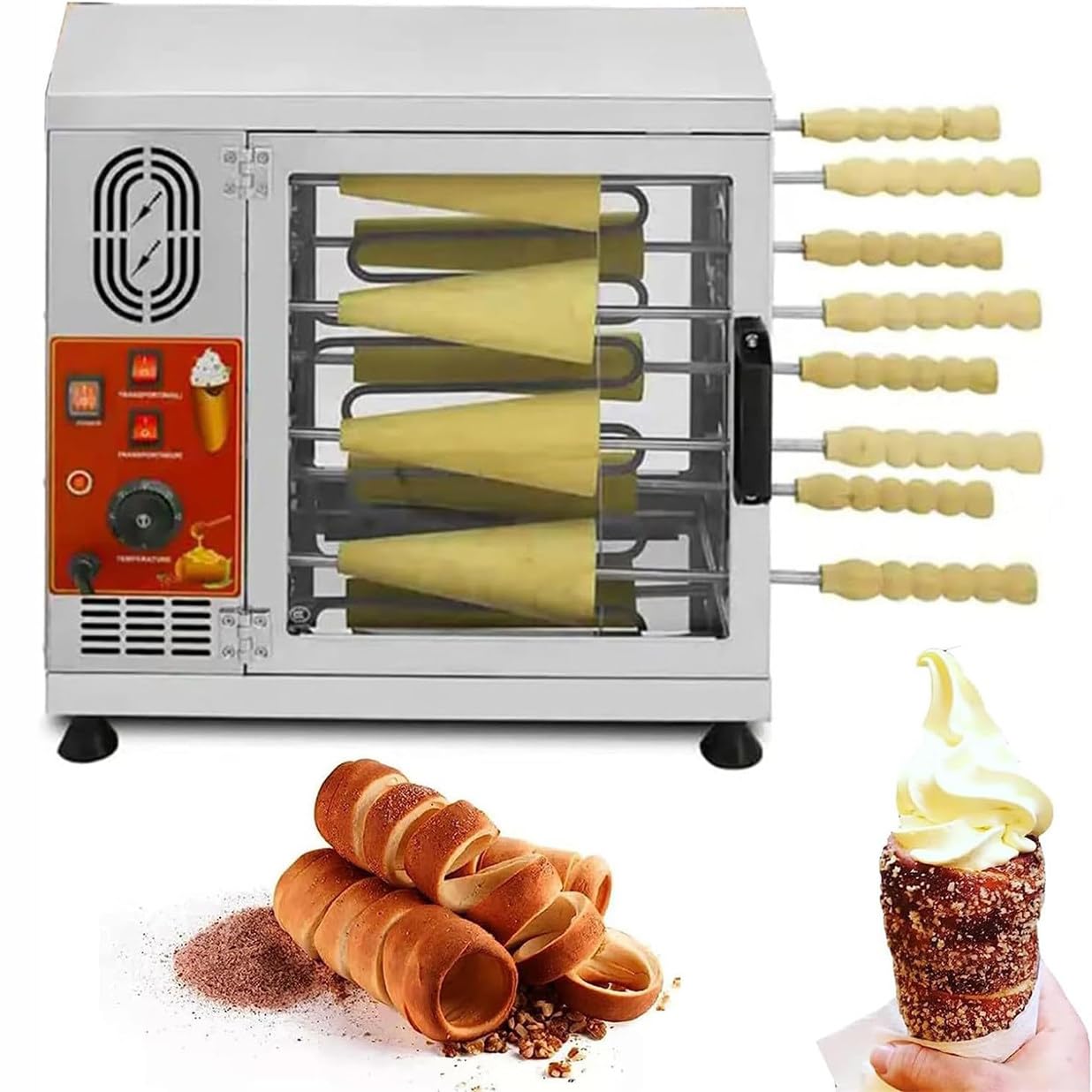 Commercial Chimney Cake Oven, 3000W Electric Toaster with 8 Baking Drums, 50°C~300°C, Suitable for Restaurant, Kitchen
