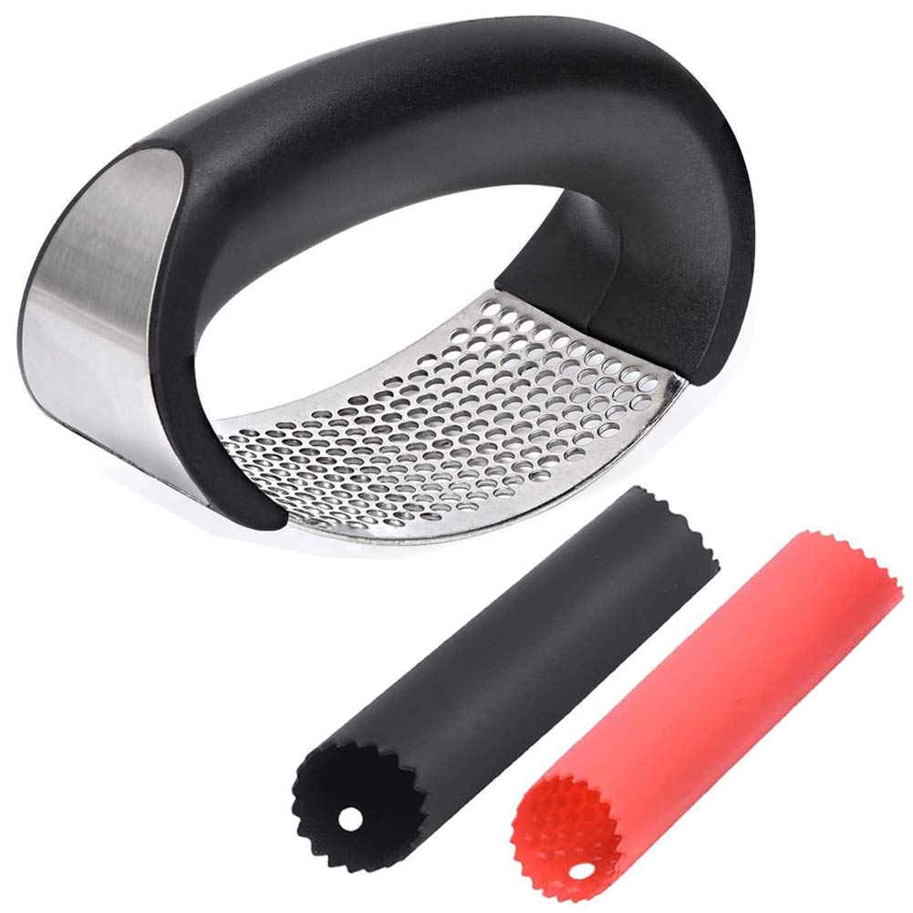 Maxracy Garlic Press, Stainless Steel Mincer, Crusher & Peeler Set - Professional Grade, Easy Clean, Dishwasher Safe & Rust-proof