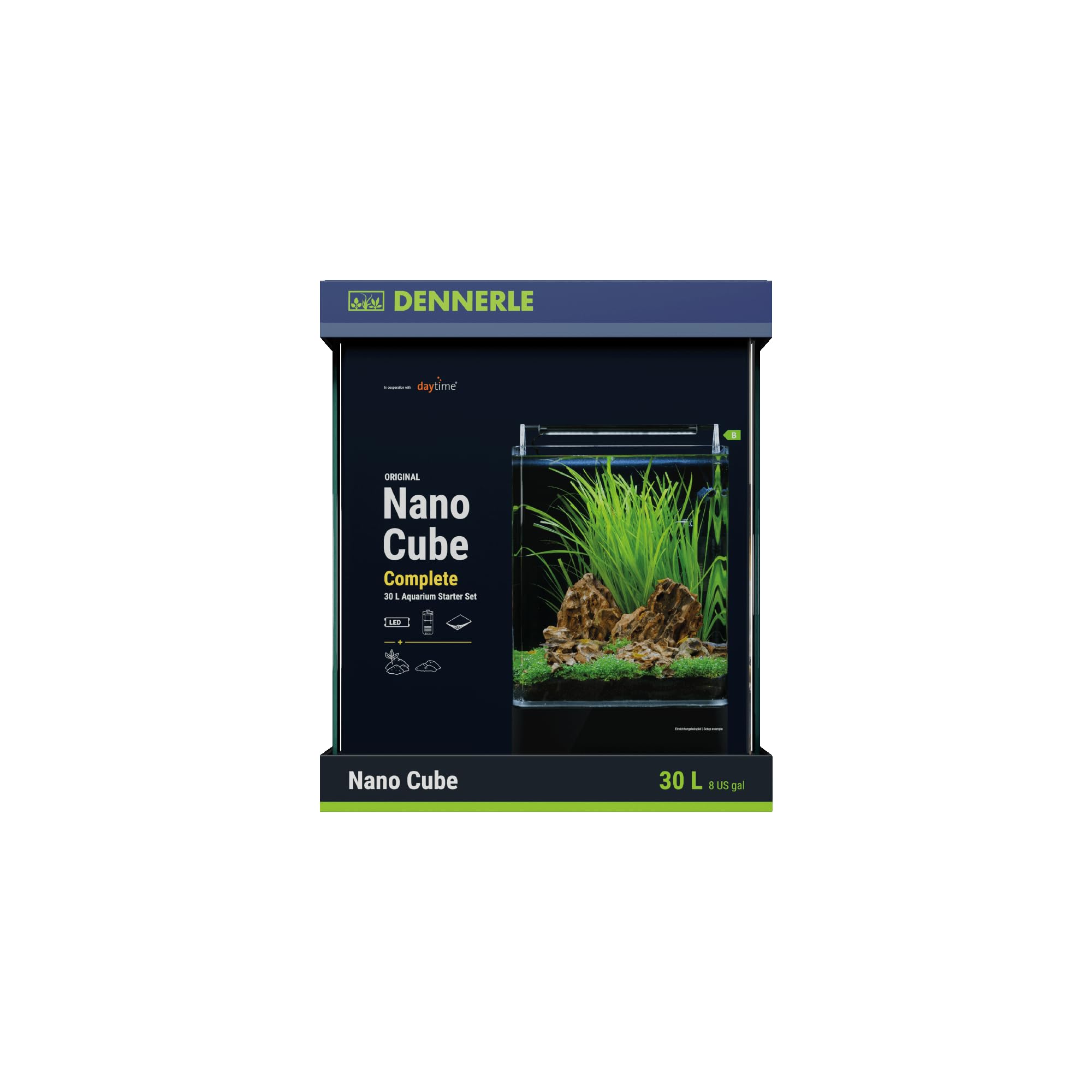 Dennerle Nano Cube Complete, 30 Liter - 30 x 30 x 35 cm - Mini-Aquarium Komplett-Set mit abgerundeten Ecken