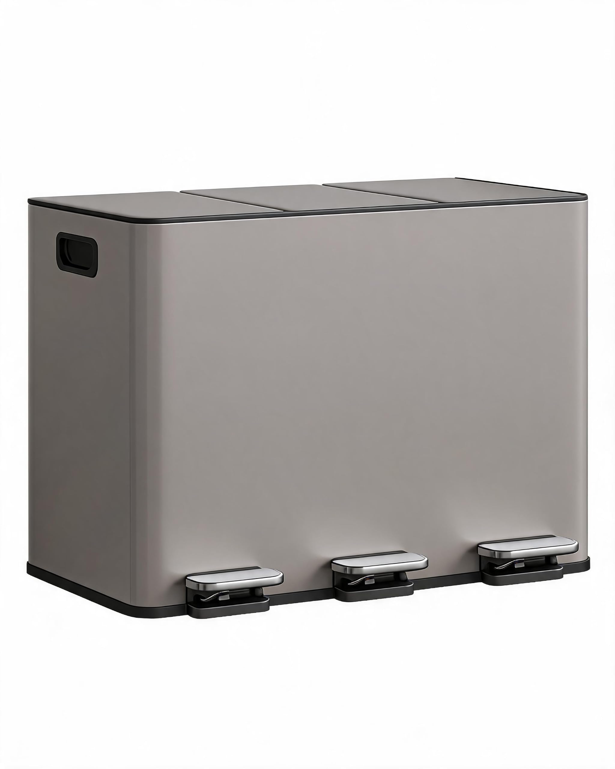 3-Fach Mülleimer 45 l – 3x15 l, Edelstahl, Soft-Close, Grau