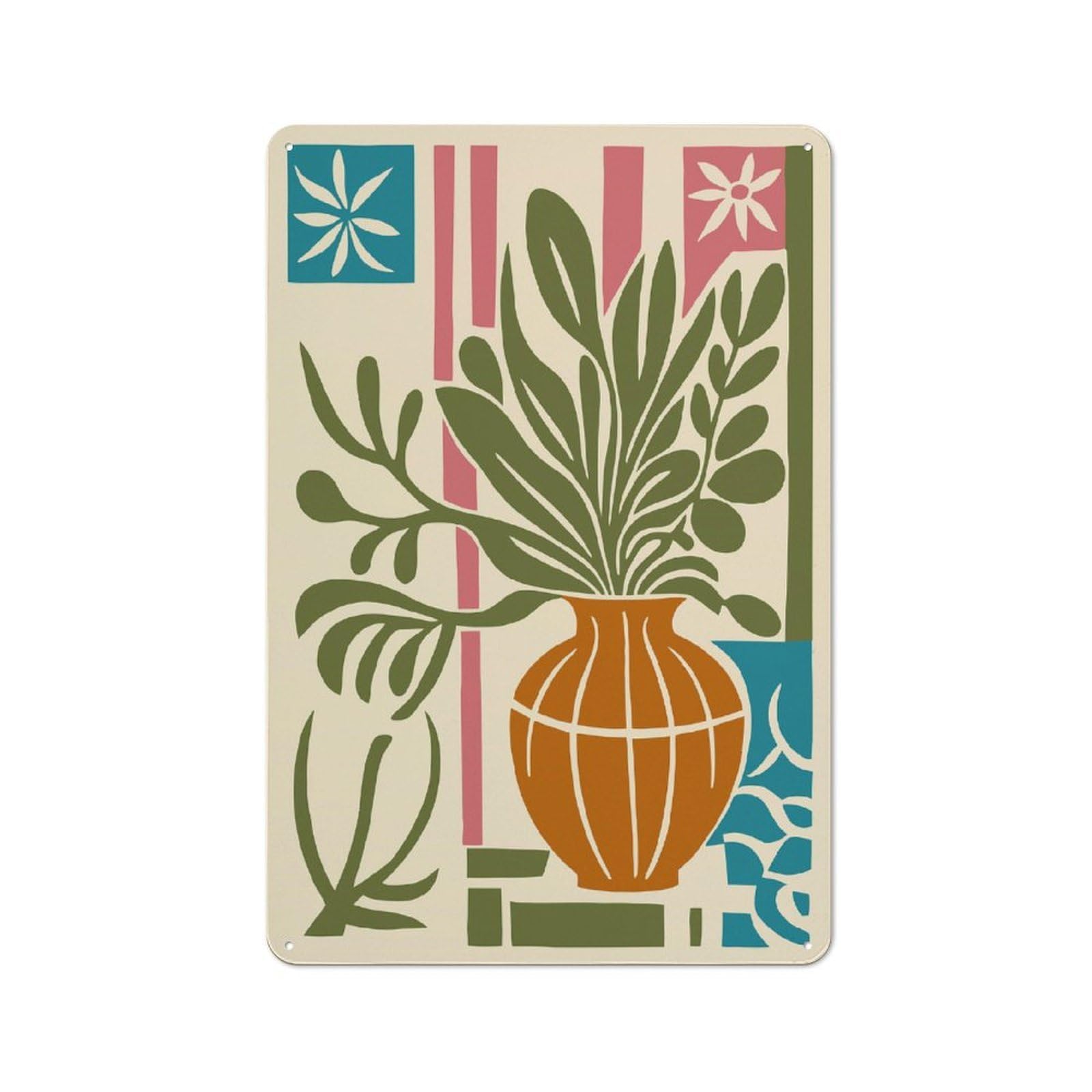 Vase with Flowers Urban Metal Wall Decor 30x20cm, Industrial Metal Sign for Flat, Bar, Studio Or Gallery Wall