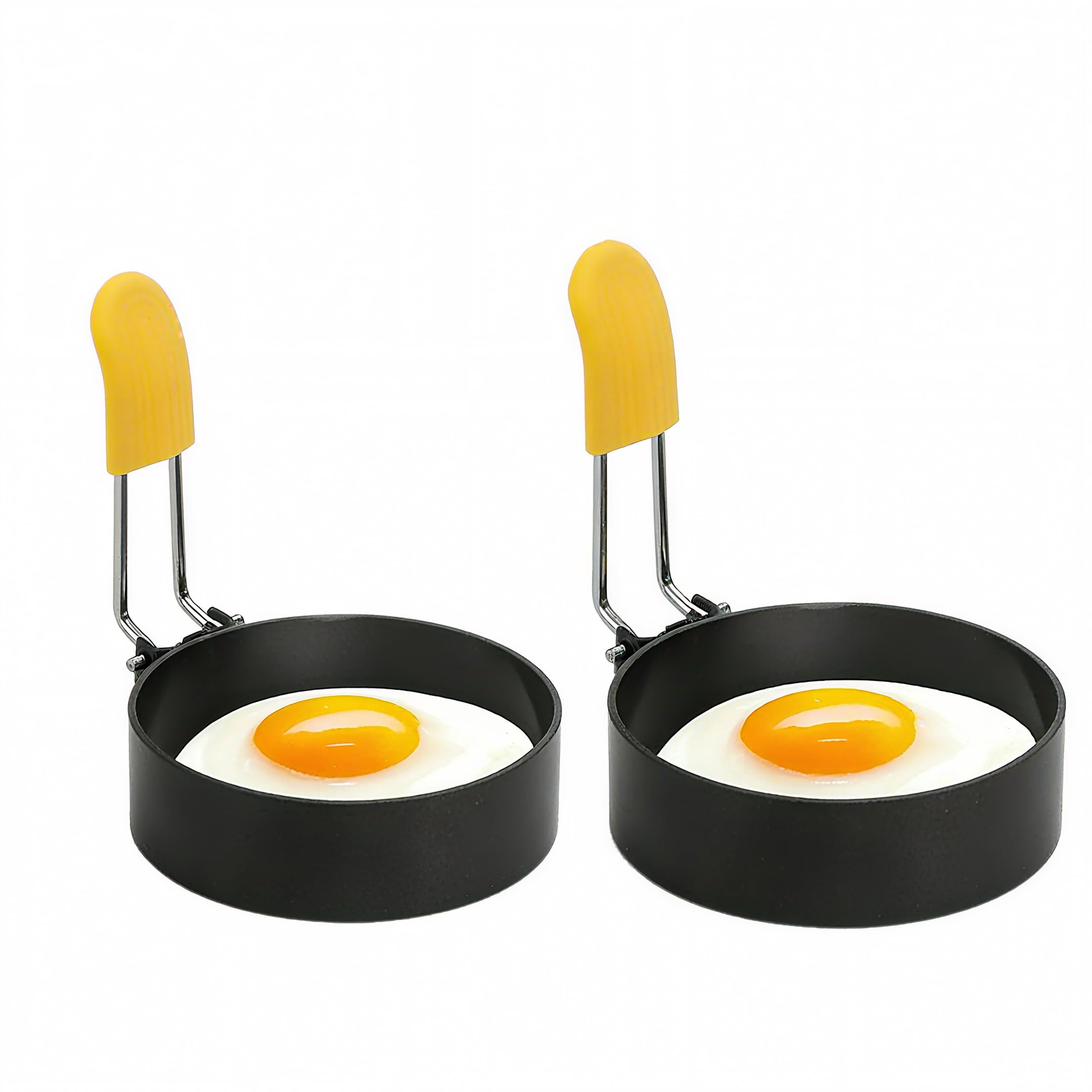 BAISEBAOFU 2 Pack Stainless Steel Egg Rings with Anti-Scald Folding Handle Non Stick Coating Suitable for Egg Frying Shaping Pancakes Mini Burgers (2 Pack)