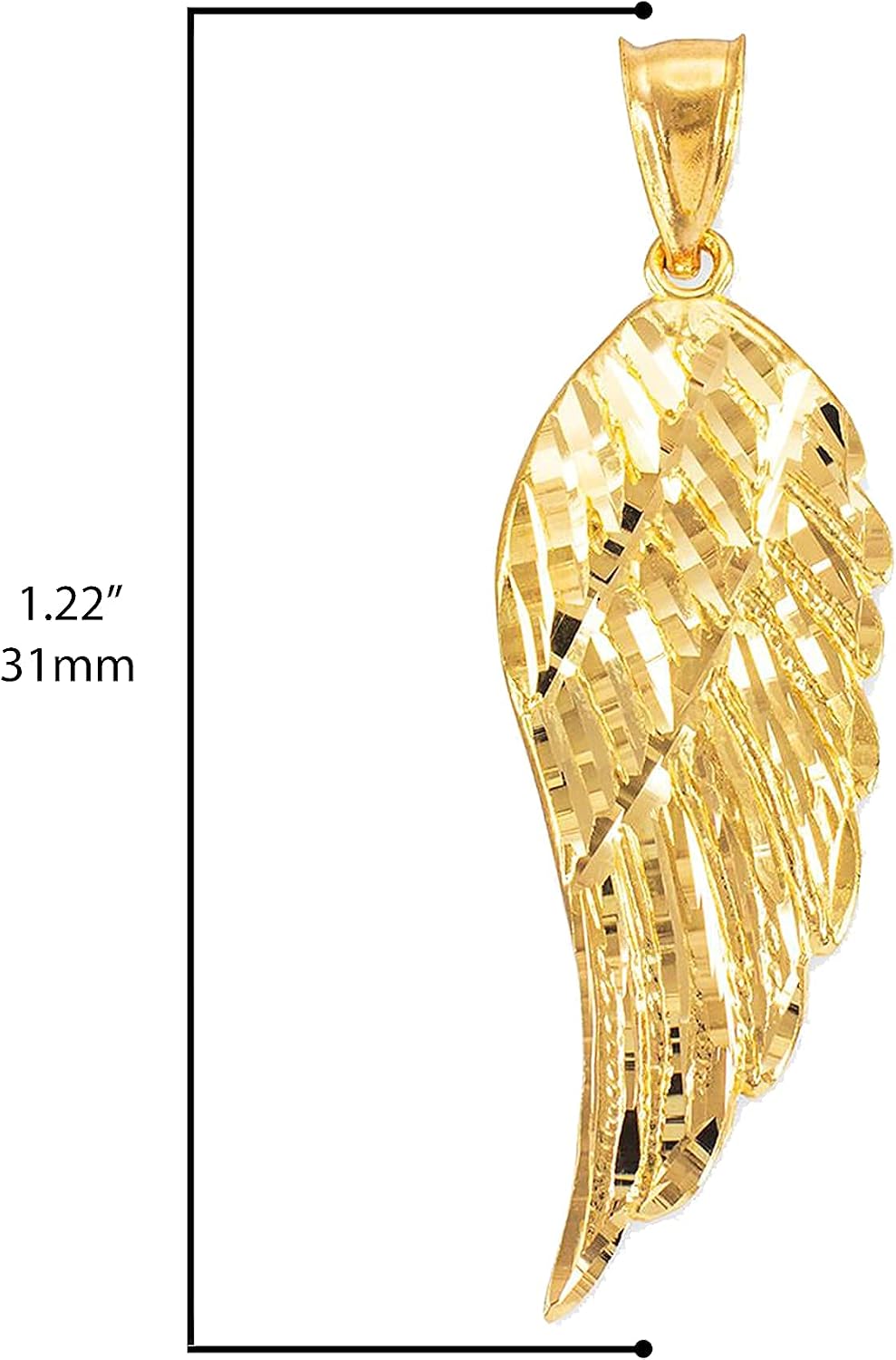 10K Gold Textured Single Angel Wing Charm Pendant - Choice of Metal