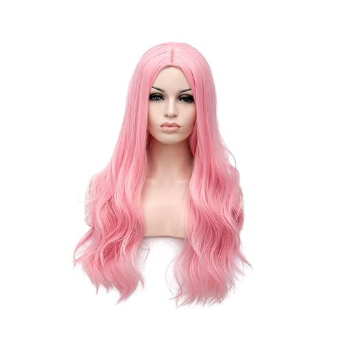 Miniatura 5 de Winshope Peluca larga rosa para niñas y mujeres, ondulada, rizada, para disfraz, cosplay, resistente al calor