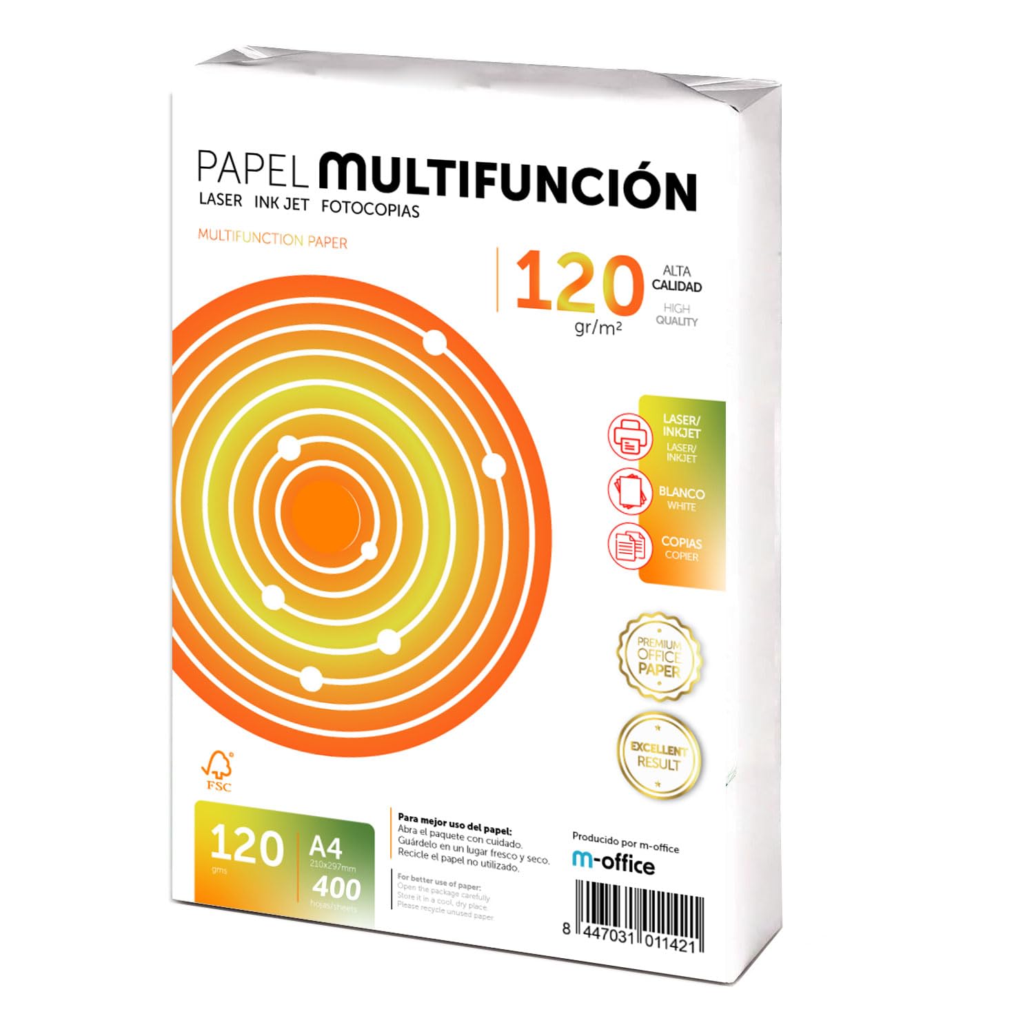 Carta Multiuso A4 120g 400 fogli per Stampanti Laser e Getto d'Inchiostro m-office