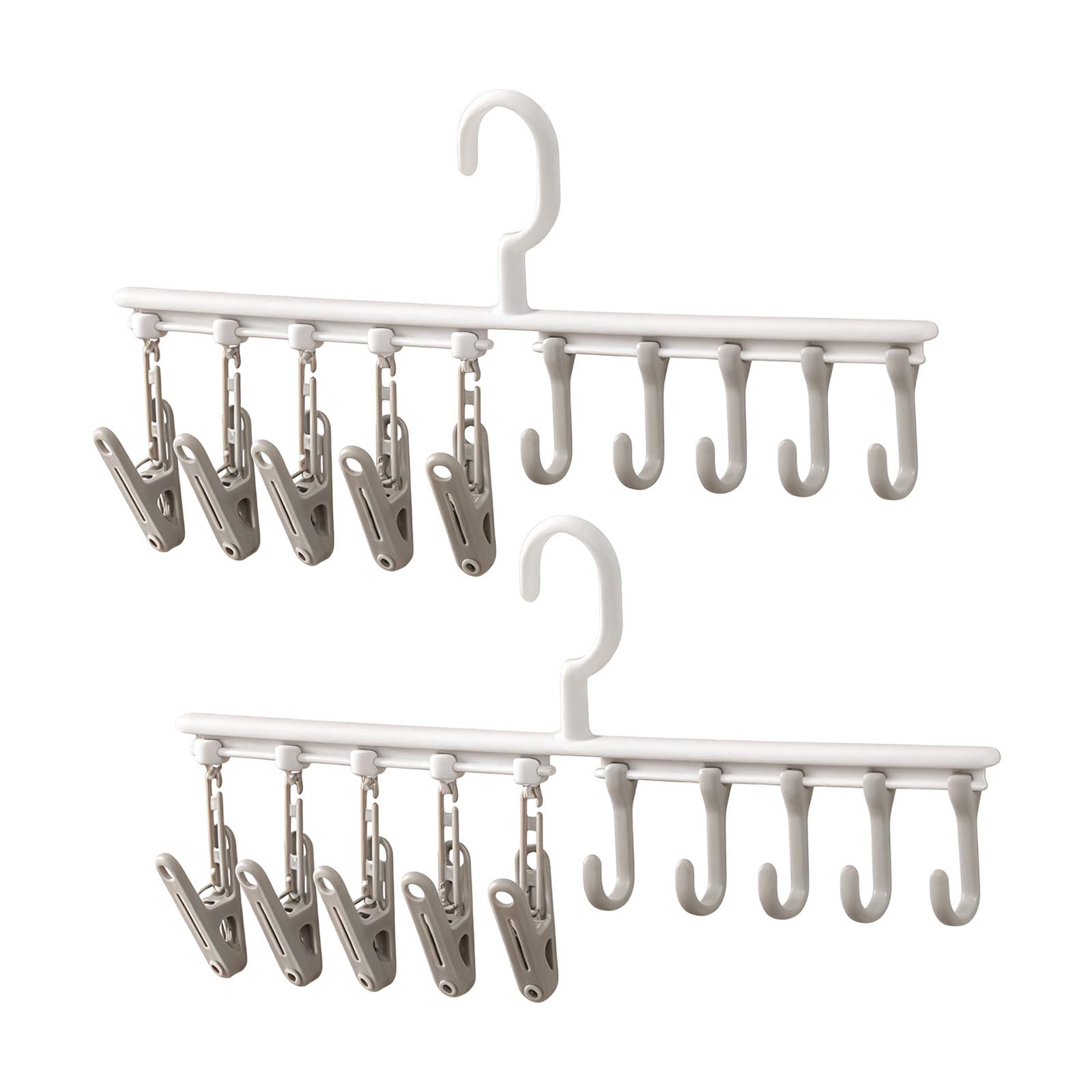 Msioytog Grey Garment Hanger Stand Portable Hat Rack With 5 Hooks And 5 Clips For Bedroom Balcony Closet Pliable Laundry Drying Rack