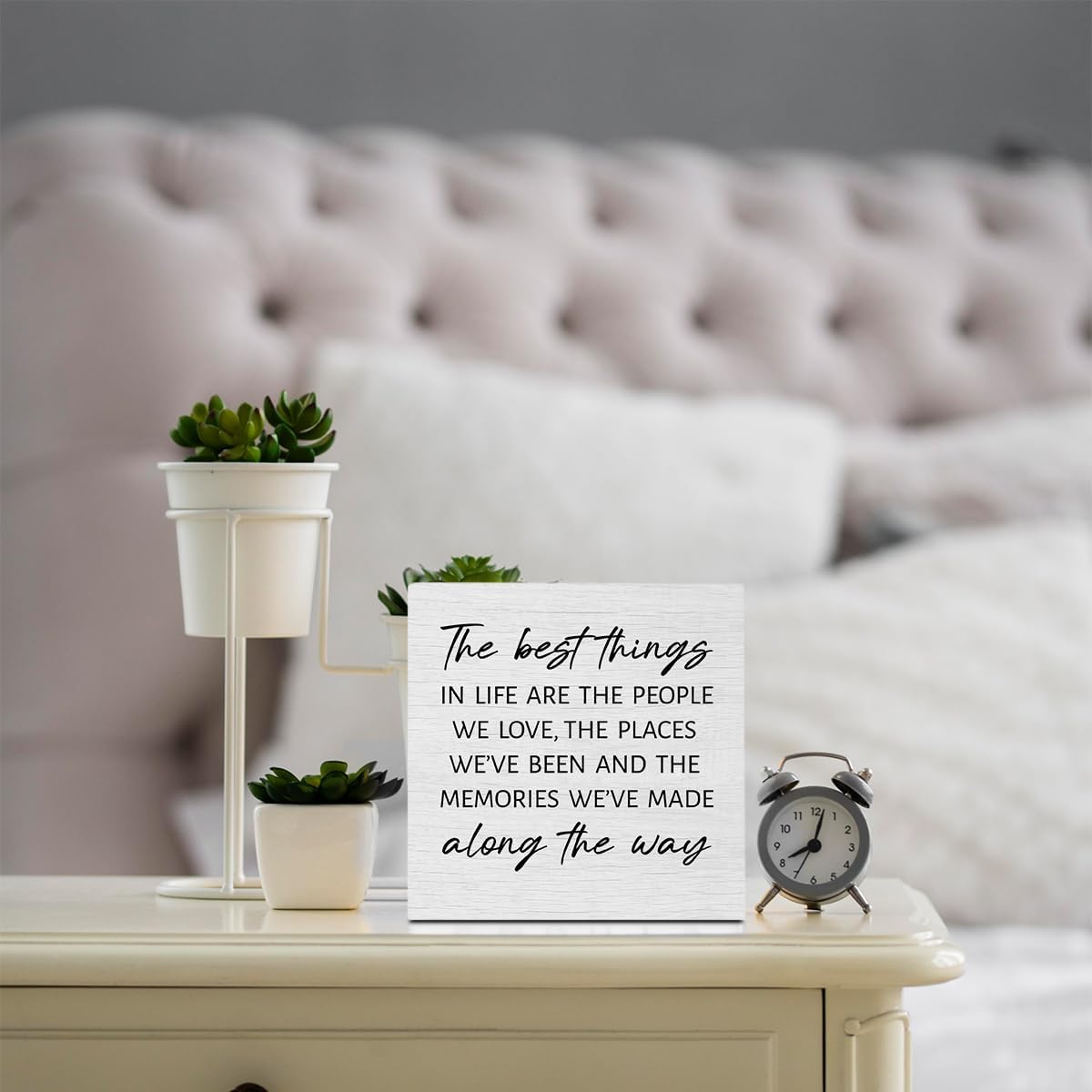 Inspirational the Best Things Family Quote Home Accessories Decor Rustic Wooden Box Sign Desk Decor for Family Friend Table Shelf Wall Living Room Bathroom Farmhouse Office Wood Block Plaque Box Sign - Image 4