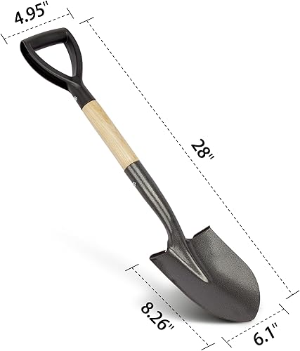 Miniatura 6 de VNIMTI Pala para excavar, pala redonda pequeña con mango en D de madera, pala de jardín de metal para jardinería, 28 pulgadas