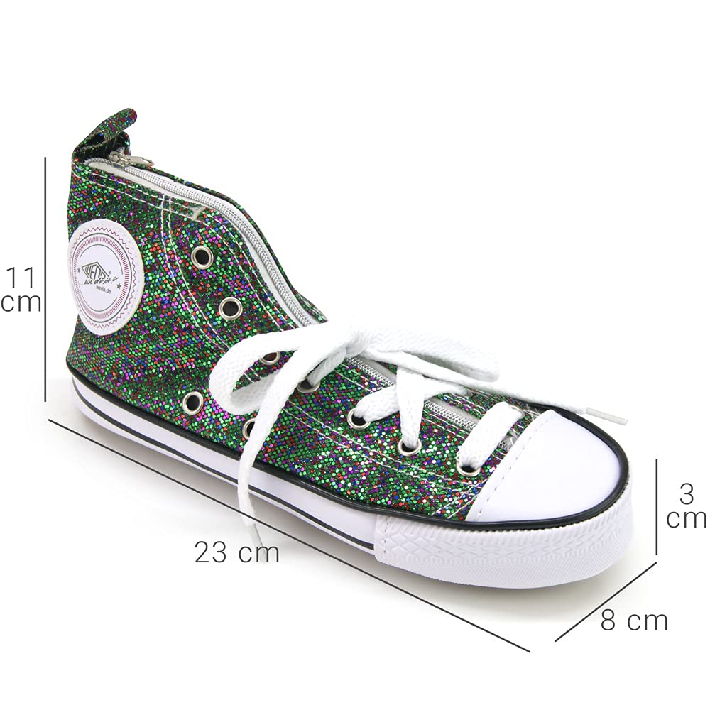 WAYTEX 931272V Pencil Case Basket Shape 23 x 8 x 11 cm with Green Sequins and White Laces - Image 3