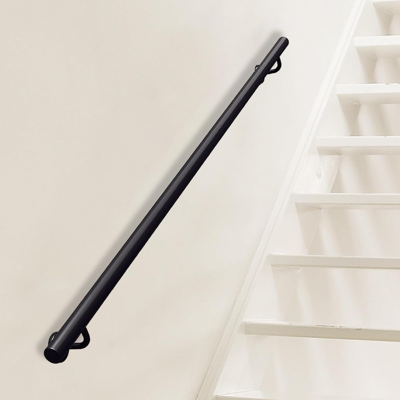 Fkxsxaz Black Outdoor Grab Rail, Industrial Metal Stair Railing, Wall Balustrade Foot Rail Support Handle Safety Bar Staircase Banister Rails With Installation Kit(18Ft/540Cm)