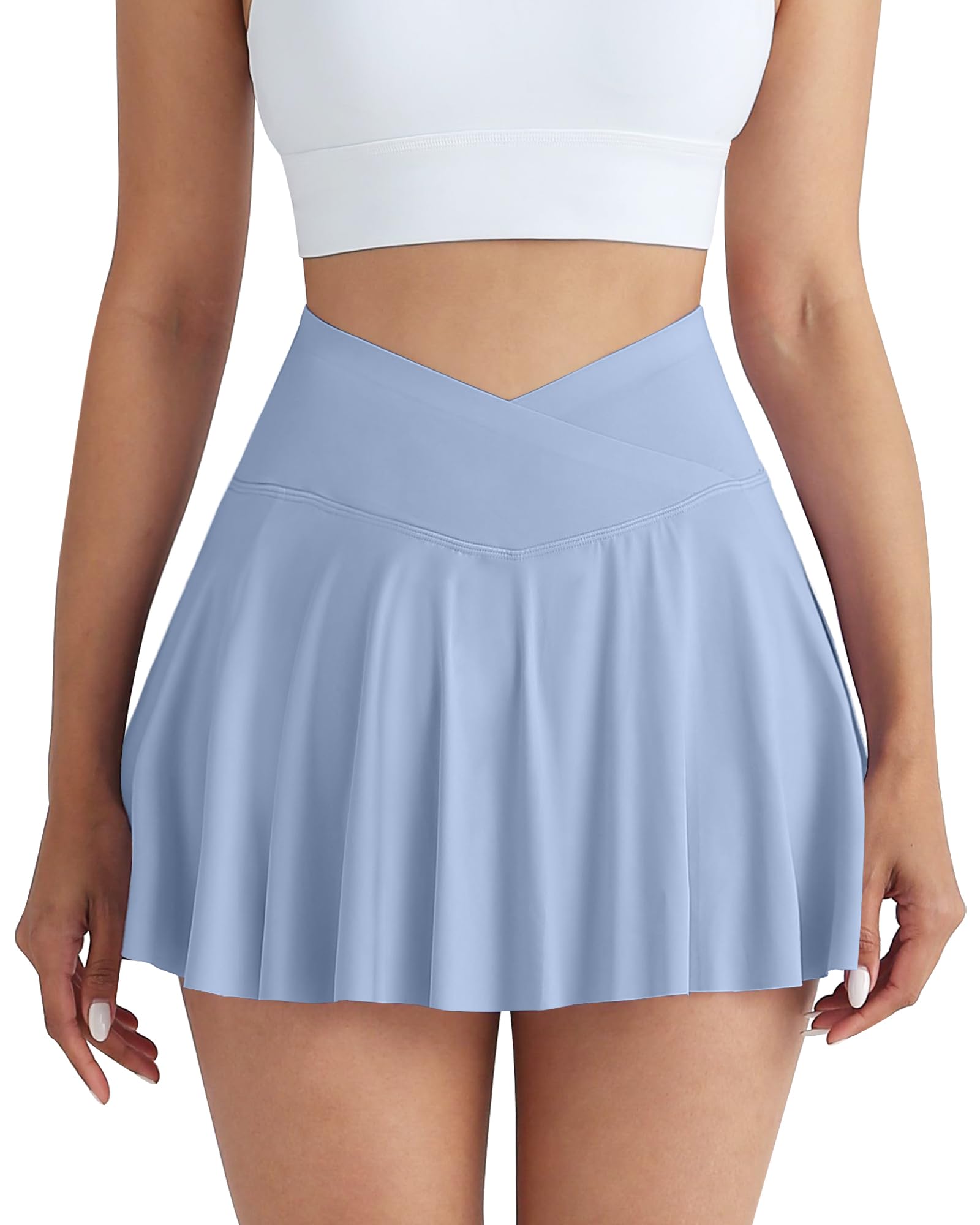 CHRLEISURE Women Tennis Golf Skirt with Pockets - High Waisted Crossover Golf Pleated Athletic Workout Dress Running Skort