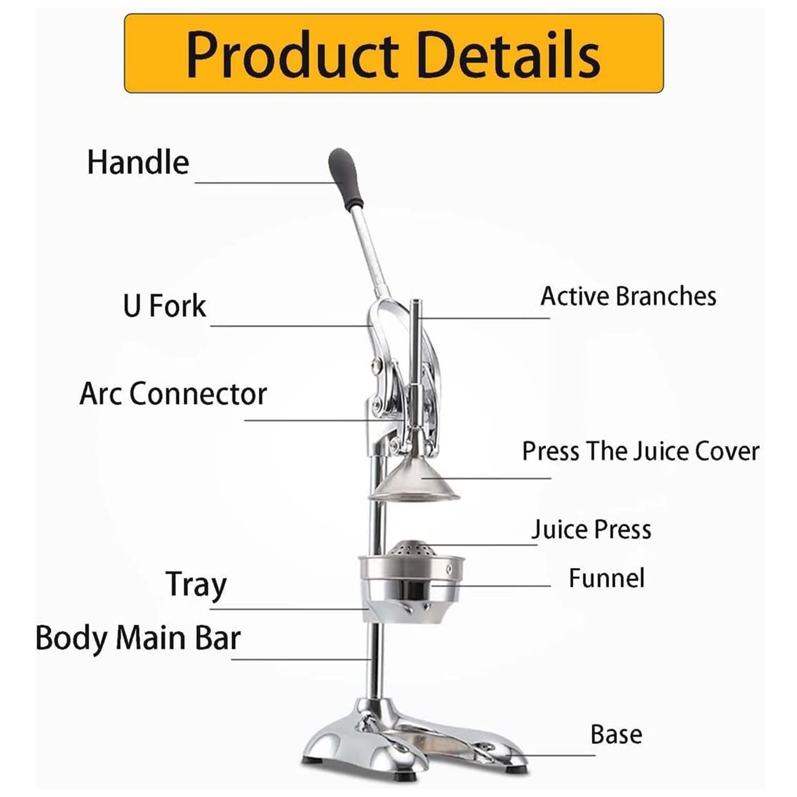 Exprimidor manual de cítricos, de acero inoxidable, exprimidor de limón y naranja, extractor de jugo eficiente para granada y lima