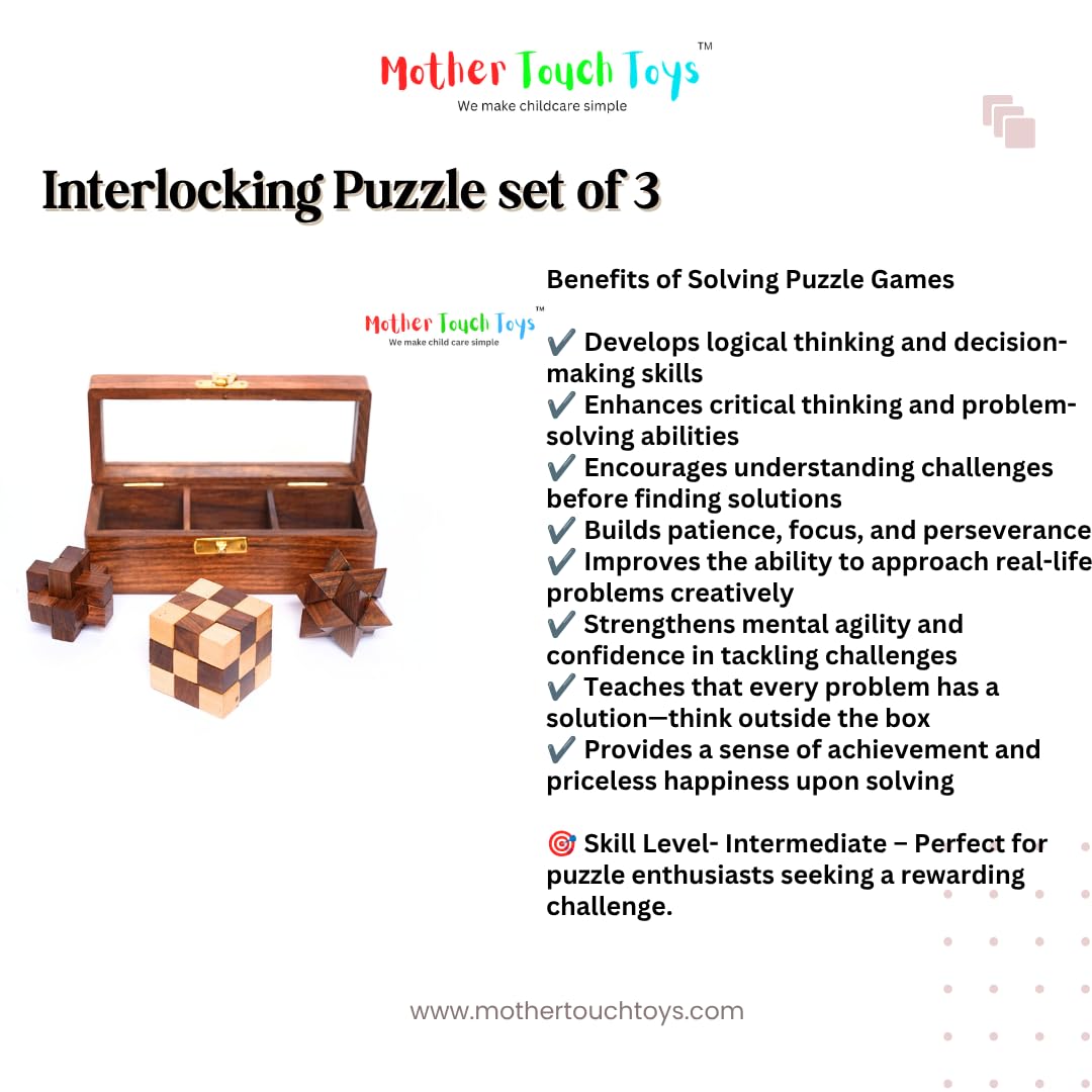 Mother Touch Toy Wooden Puzzle Set of 3+1Mystery Games Enhances Cognitive Skills, Imagination & Problem-Solving for All Ages Group | Wooden Toys for Kids | Puzzle Game.. 1