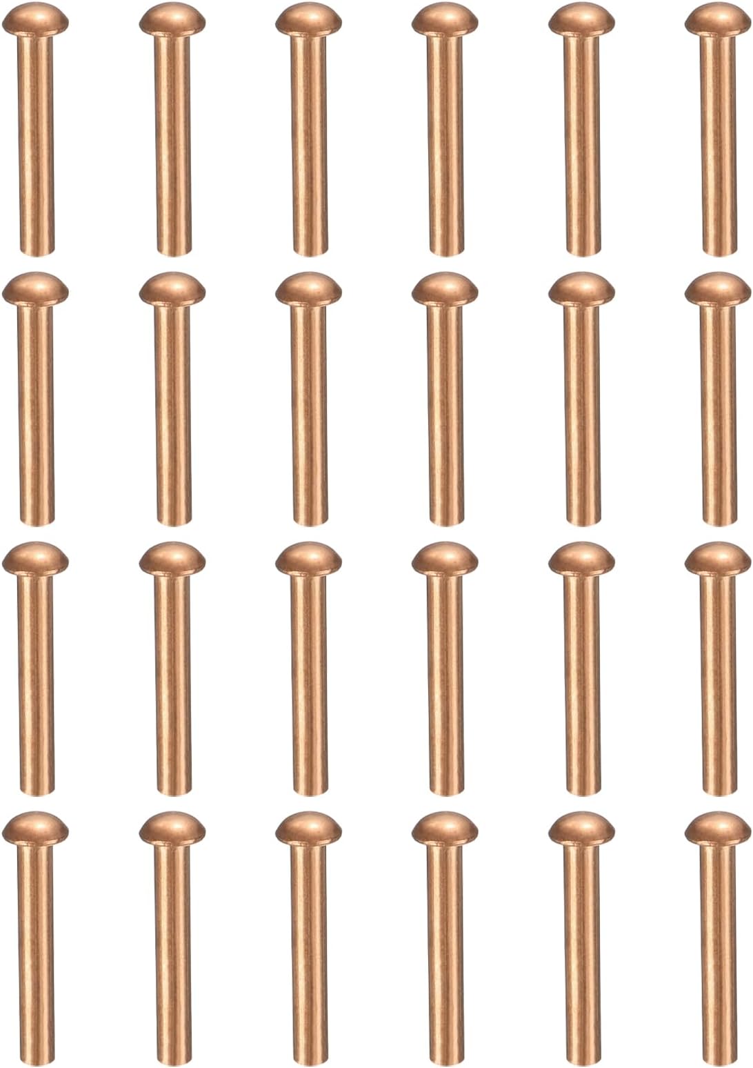 uxcell 100 Pcs Copper Solid Rivets, 0.08"x0.47" Half Round Head Rivet Metal Fasteners for Electrical Applications, Leather DIY Craft Supplies (M2x12)