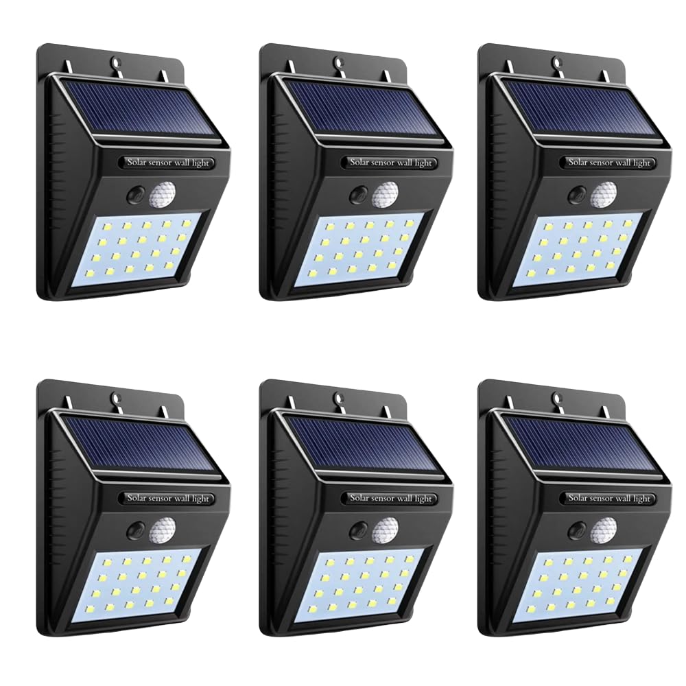 SDFIXINGS Solar Outdoor Security Light with PIR Motion Sensor, 20/40/60 LED High Brightness, IP65 Waterproof Wireless Solar Wall Lamp for Garden, Yard, Patio, Fence, Street, Driveway (20 LED, 6 Pack)