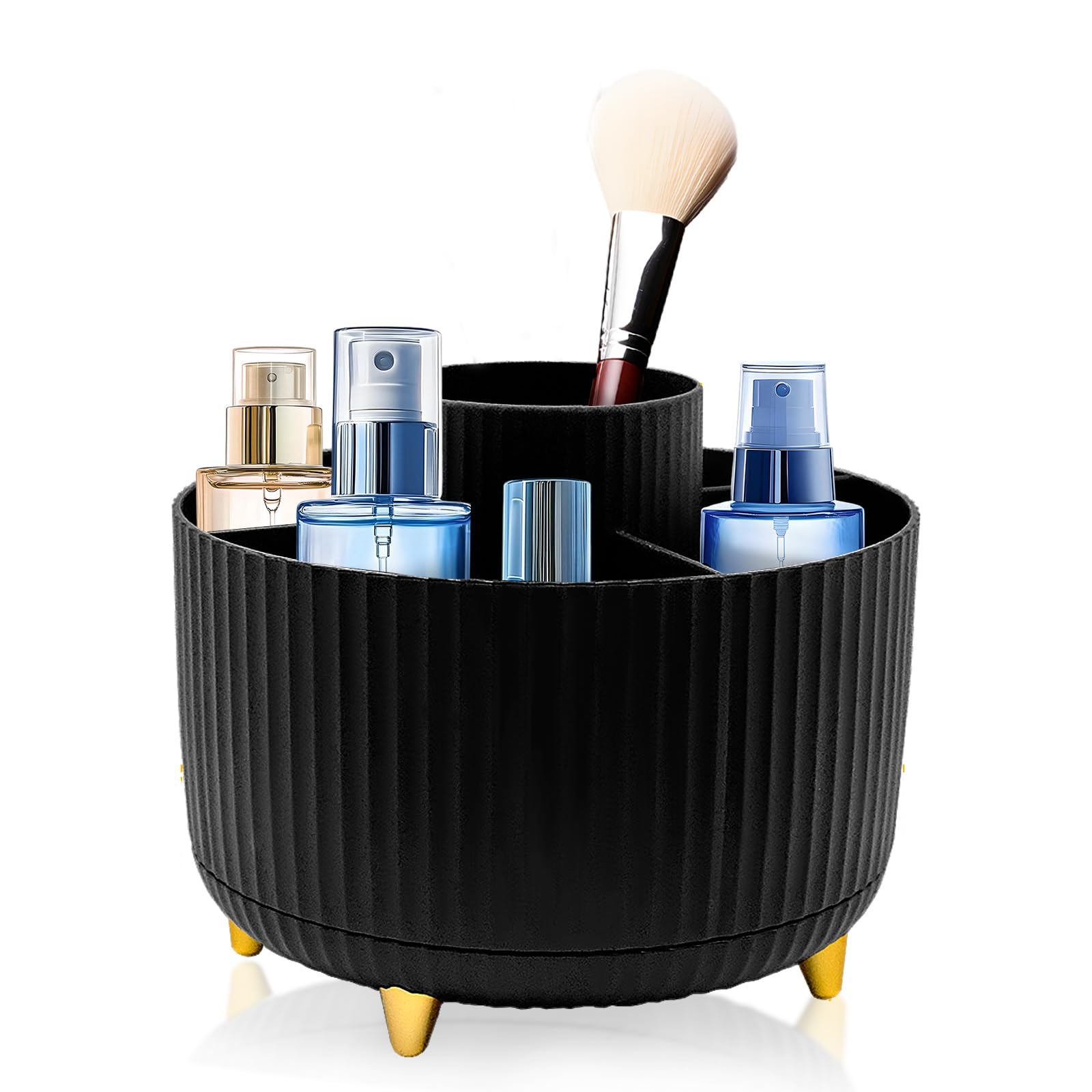 HVIHWI 360° Rotating Makeup Organiser, Make Up Brush Holder with 5 Compartments, makeup storage organiser