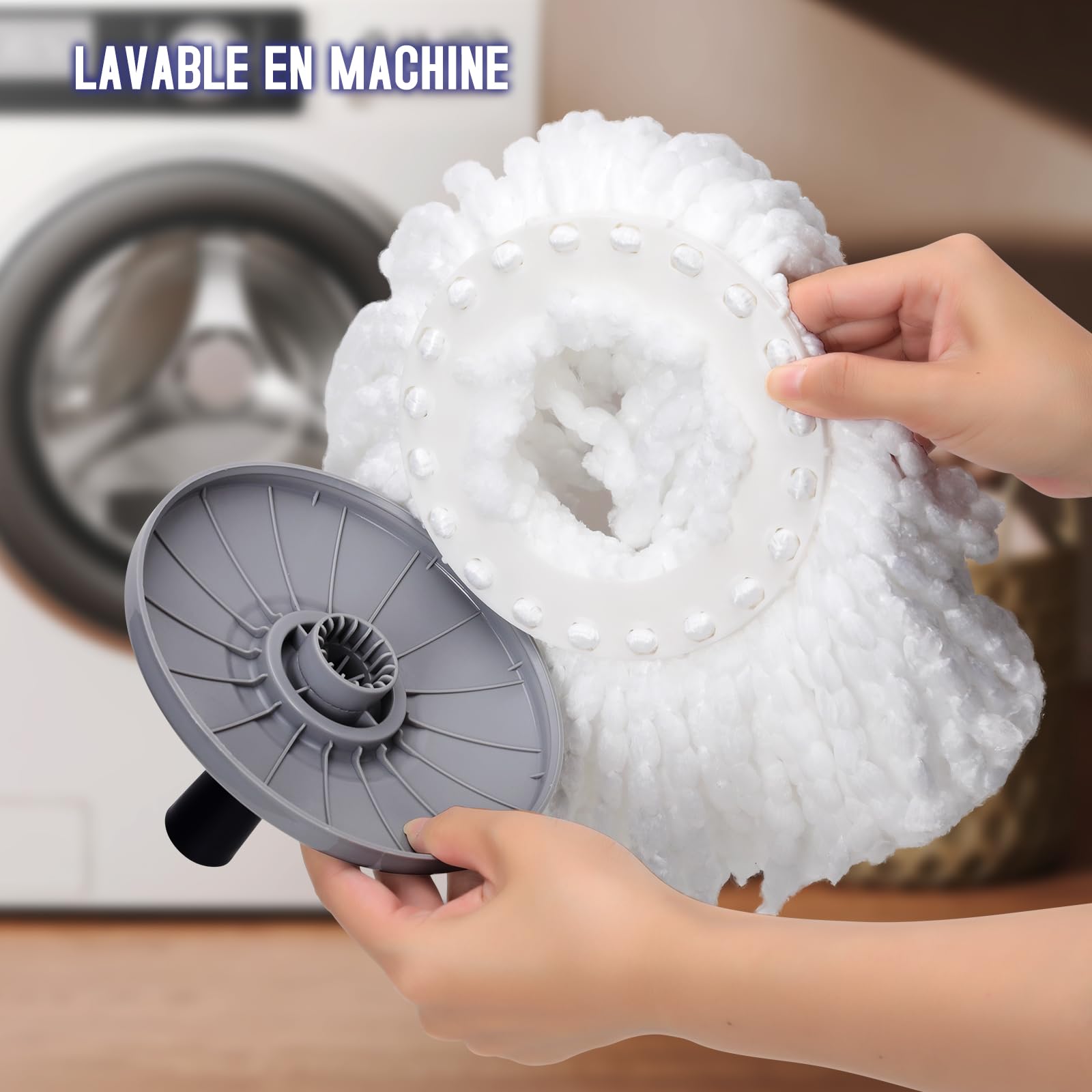 Seau Essoreur à Pédale et Balai à Franges, 2-en-1 pour Nettoyage de Sols en Plastique, Rond, sans Couvercle, Ensemble de Nettoyage de Sol